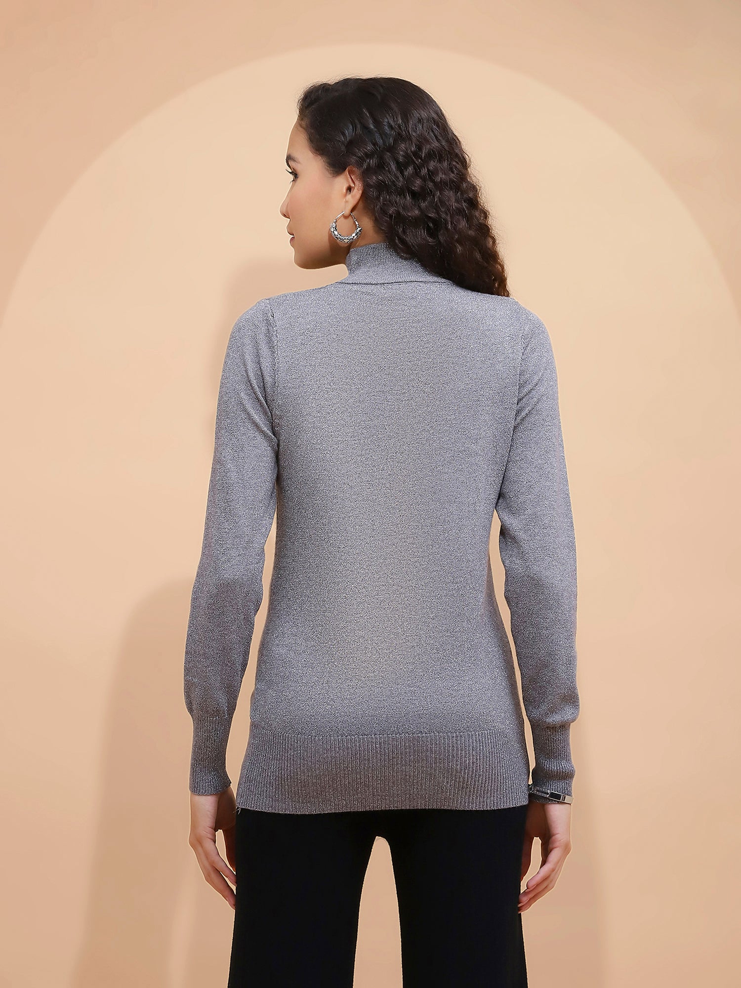 Grey & Silver Turtle Neck Skivvy Top