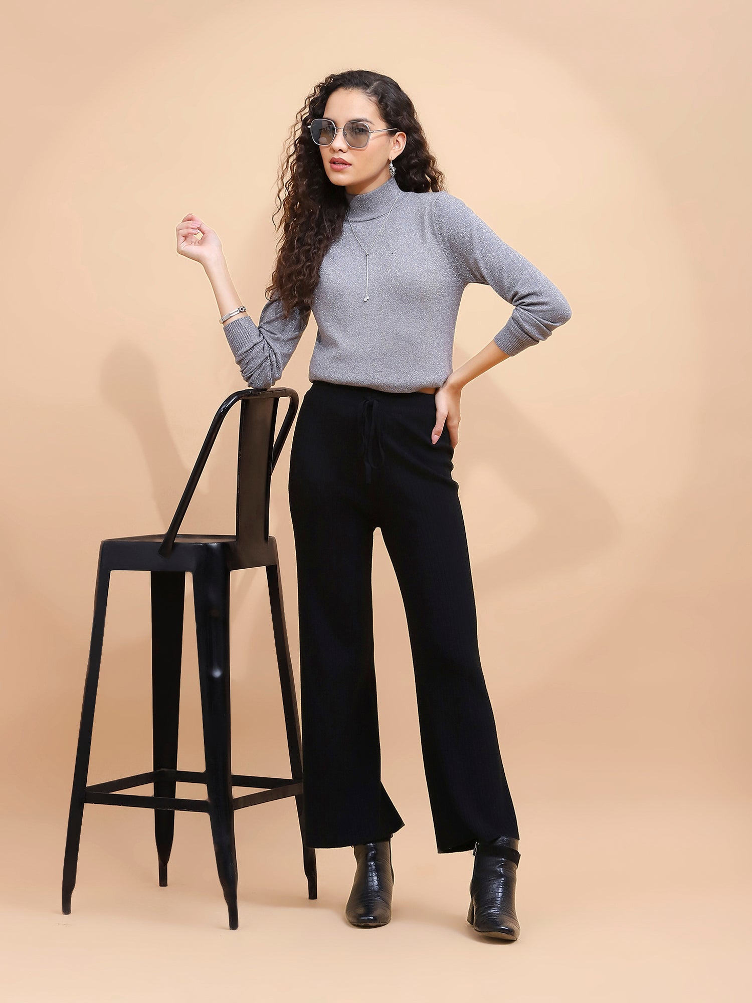Grey & Silver Turtle Neck Skivvy Top