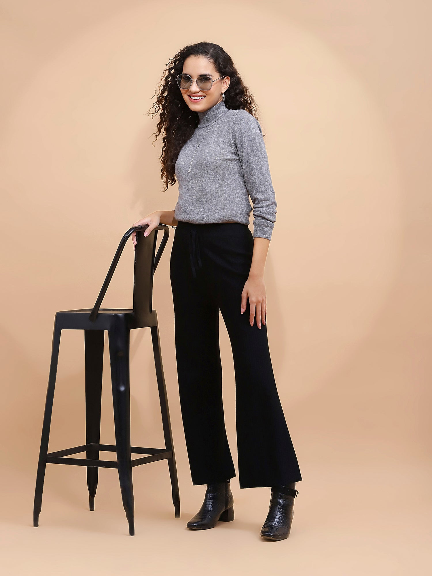 Grey & Silver Turtle Neck Skivvy Top