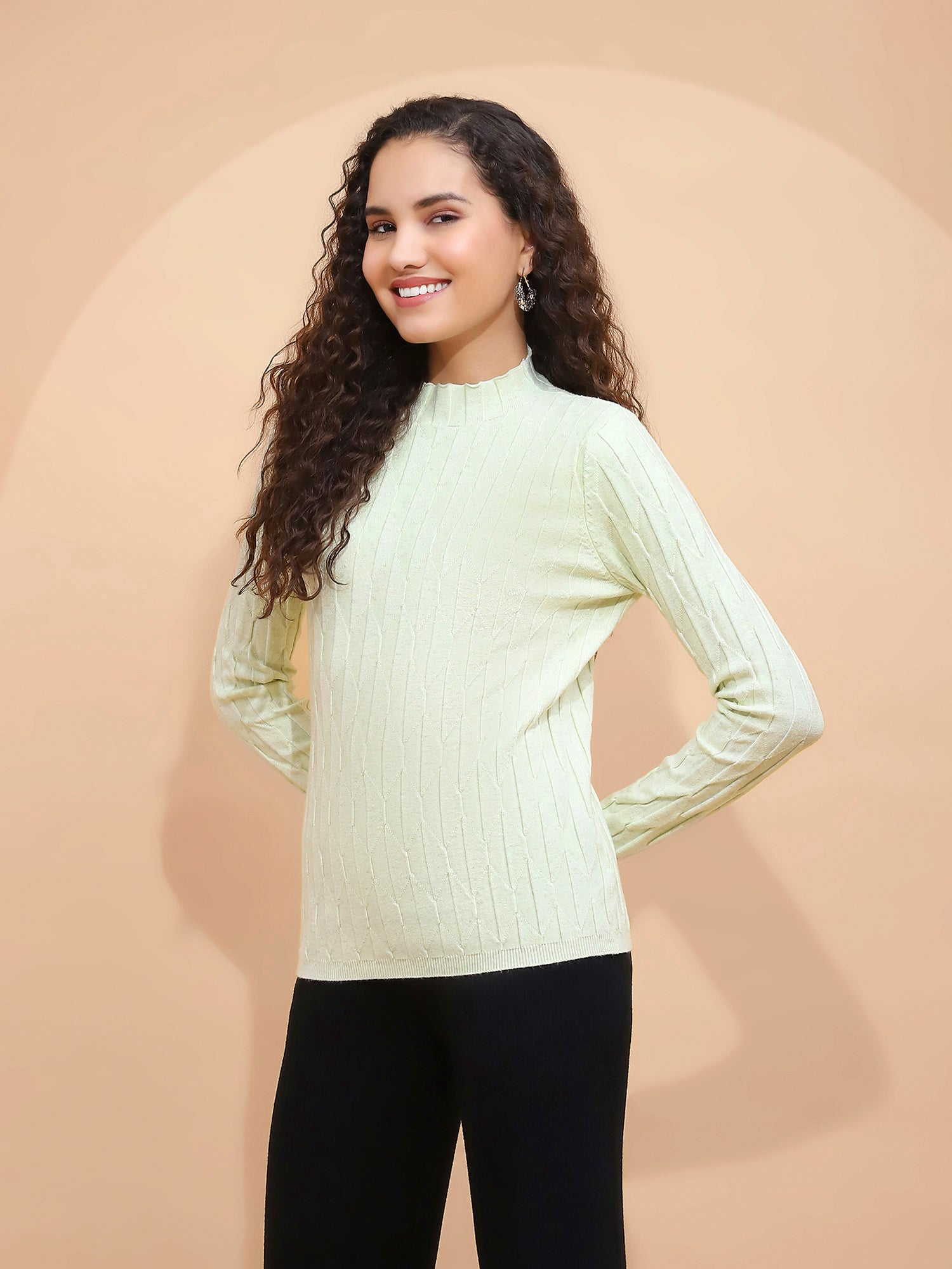 Solid Poly Viscos High Neck Skivvy Pullover