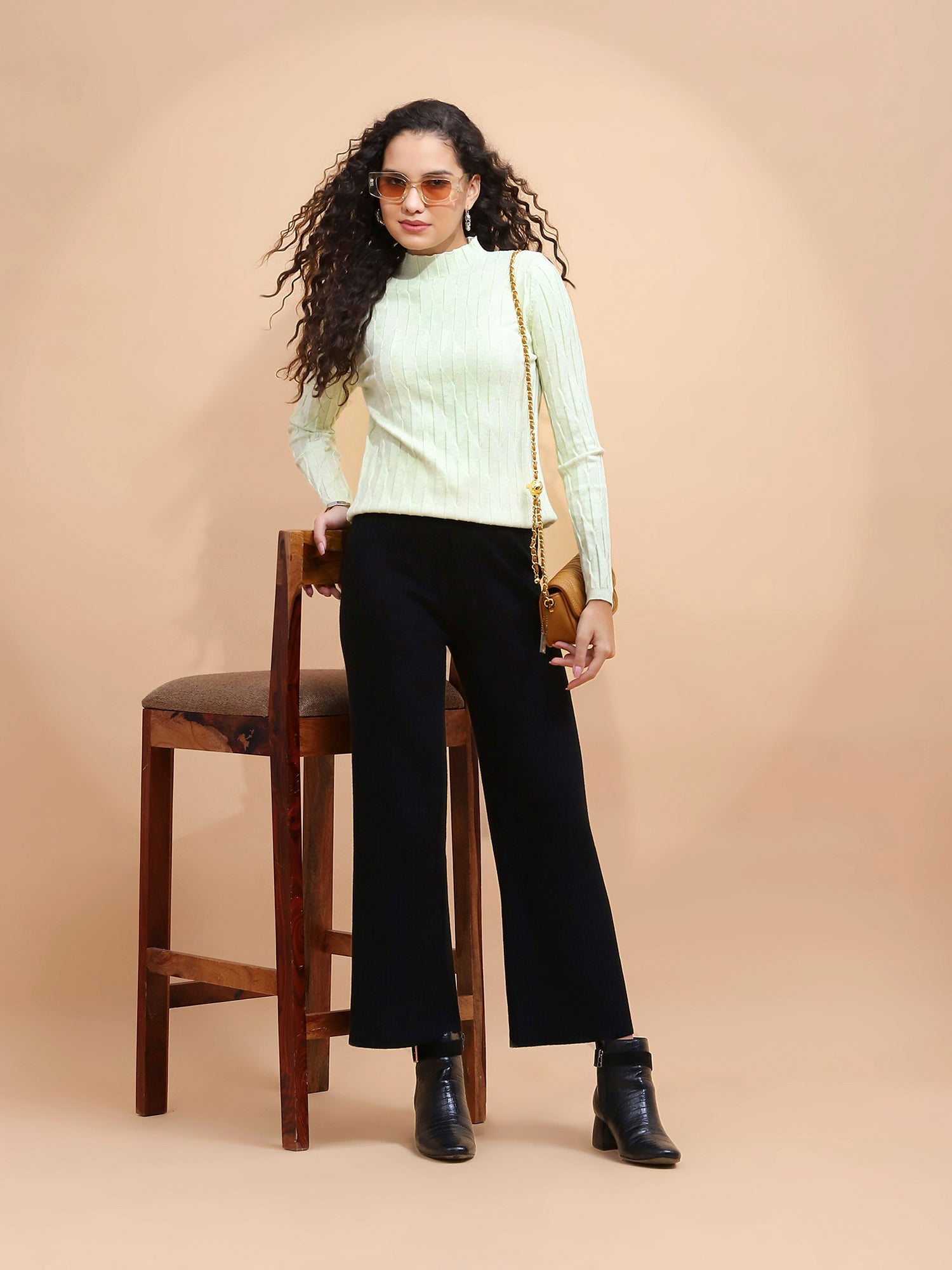 Solid Poly Viscos High Neck Skivvy Pullover