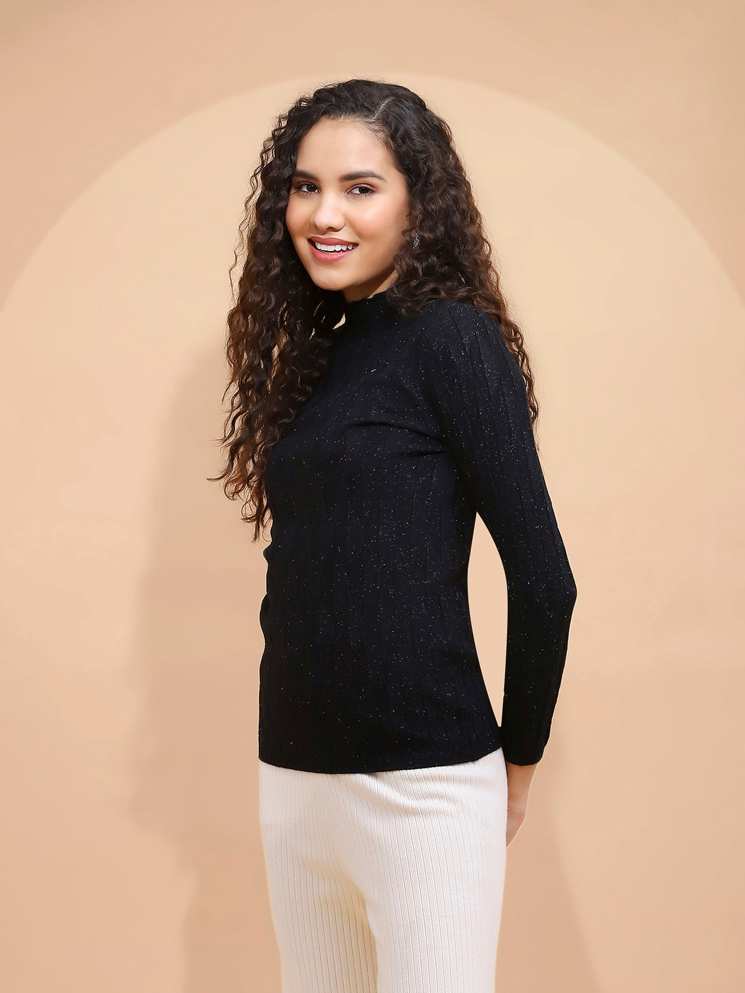 Solid Poly Viscos High Neck Skivvy Pullover