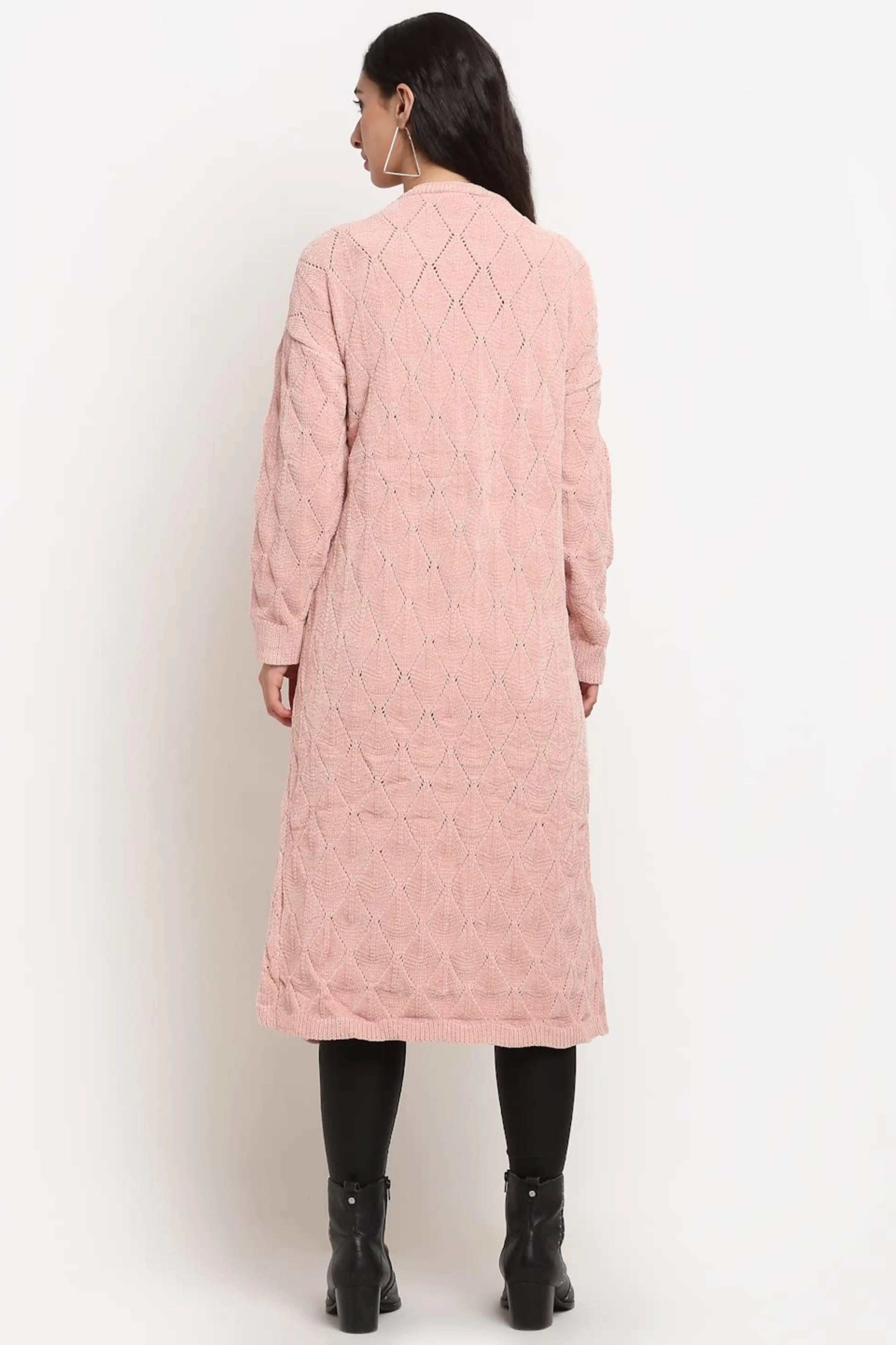 Pink Wool Blend Loose Fit Long Shrug