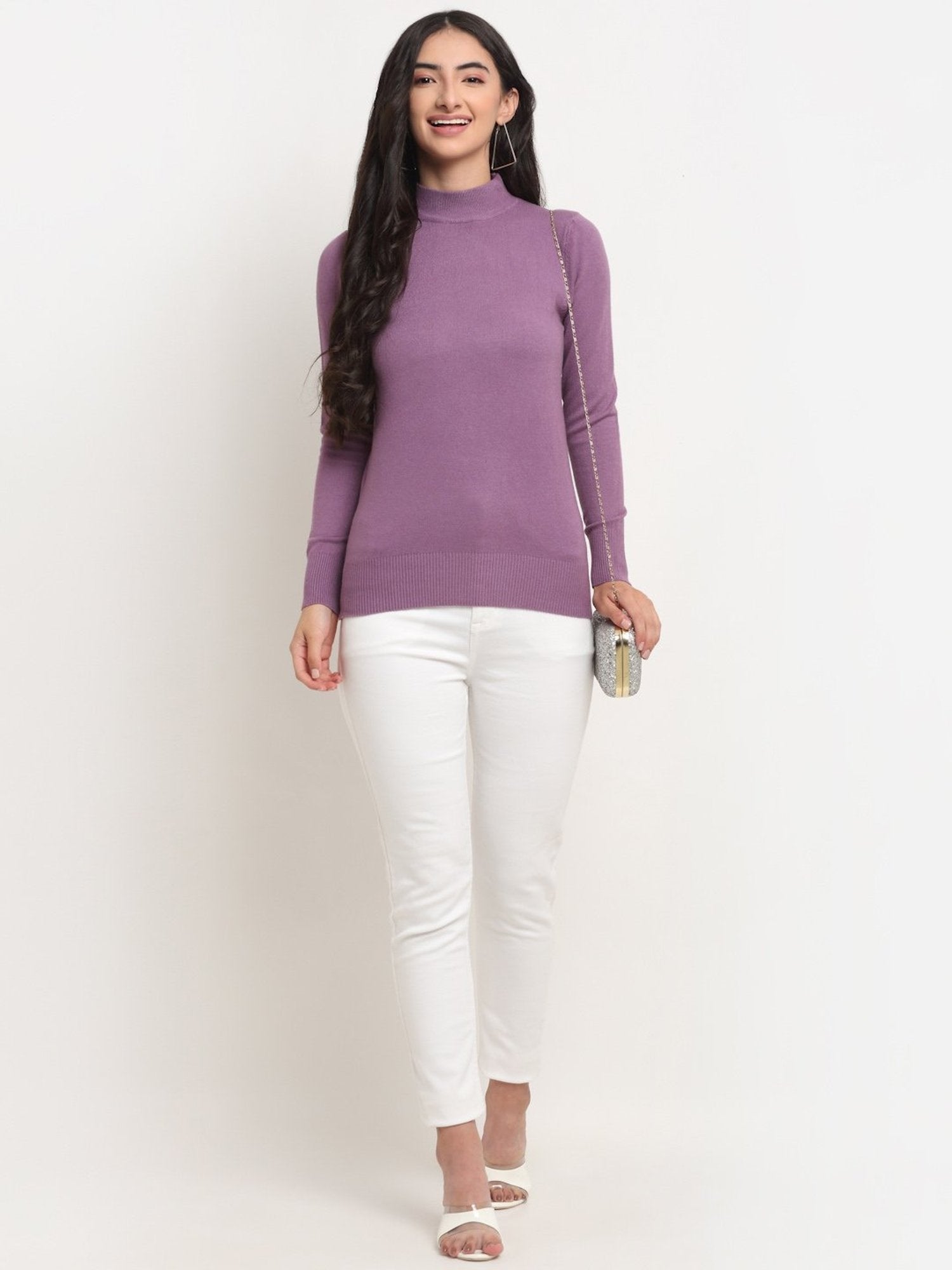 Women Purple Turtle Neck Snug Fit Skivvy - Global Republic