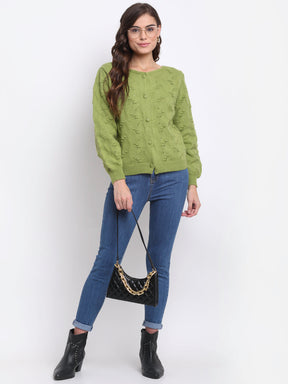 Green Knitted Solid Cardigan