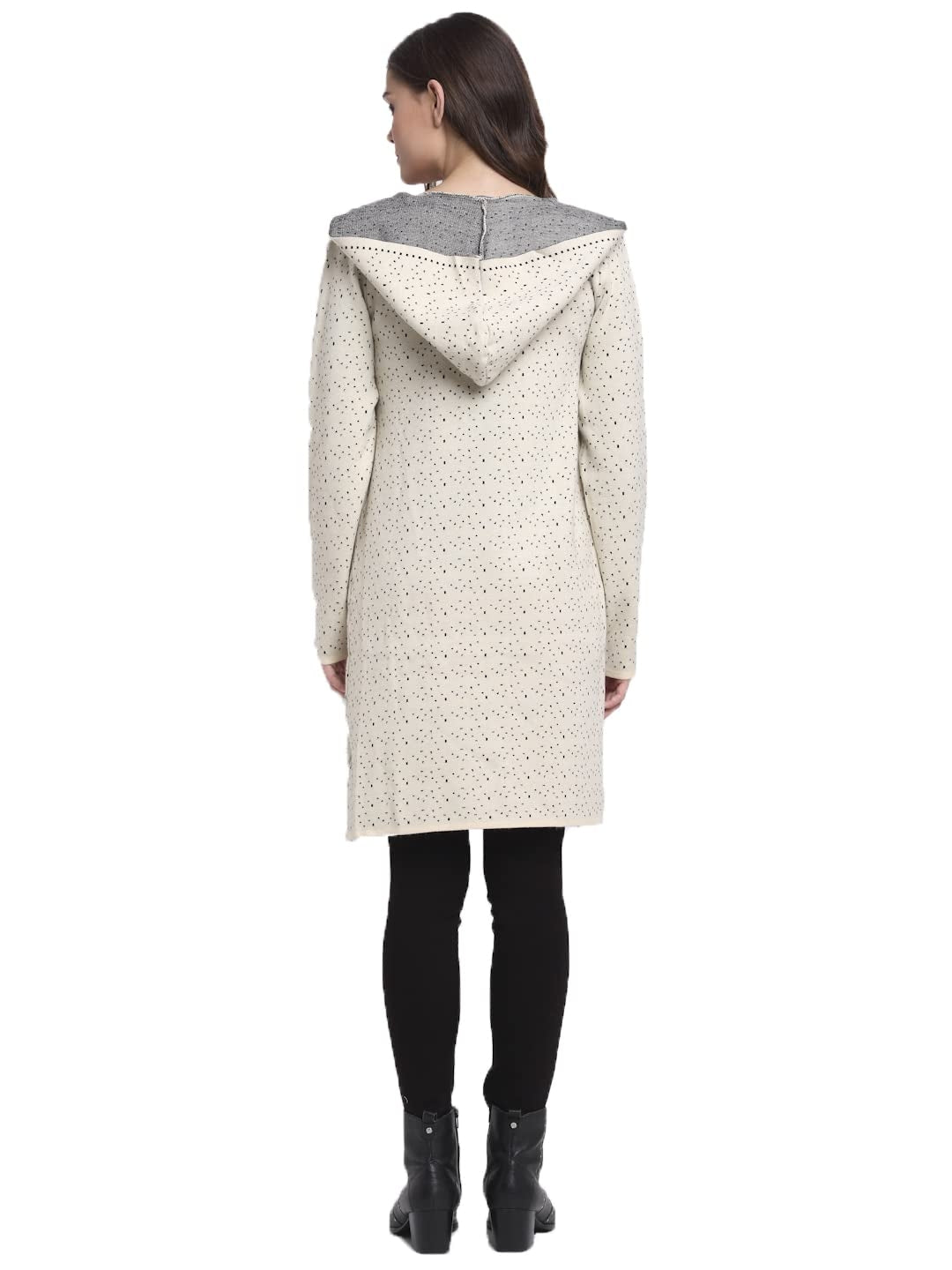 Women Beige Hooded Knitted Loose Fit Shrug - Global Republic