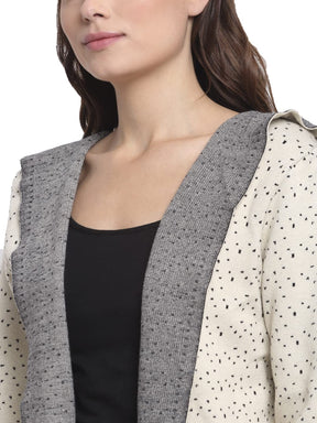 Women Beige Hooded Knitted Loose Fit Shrug