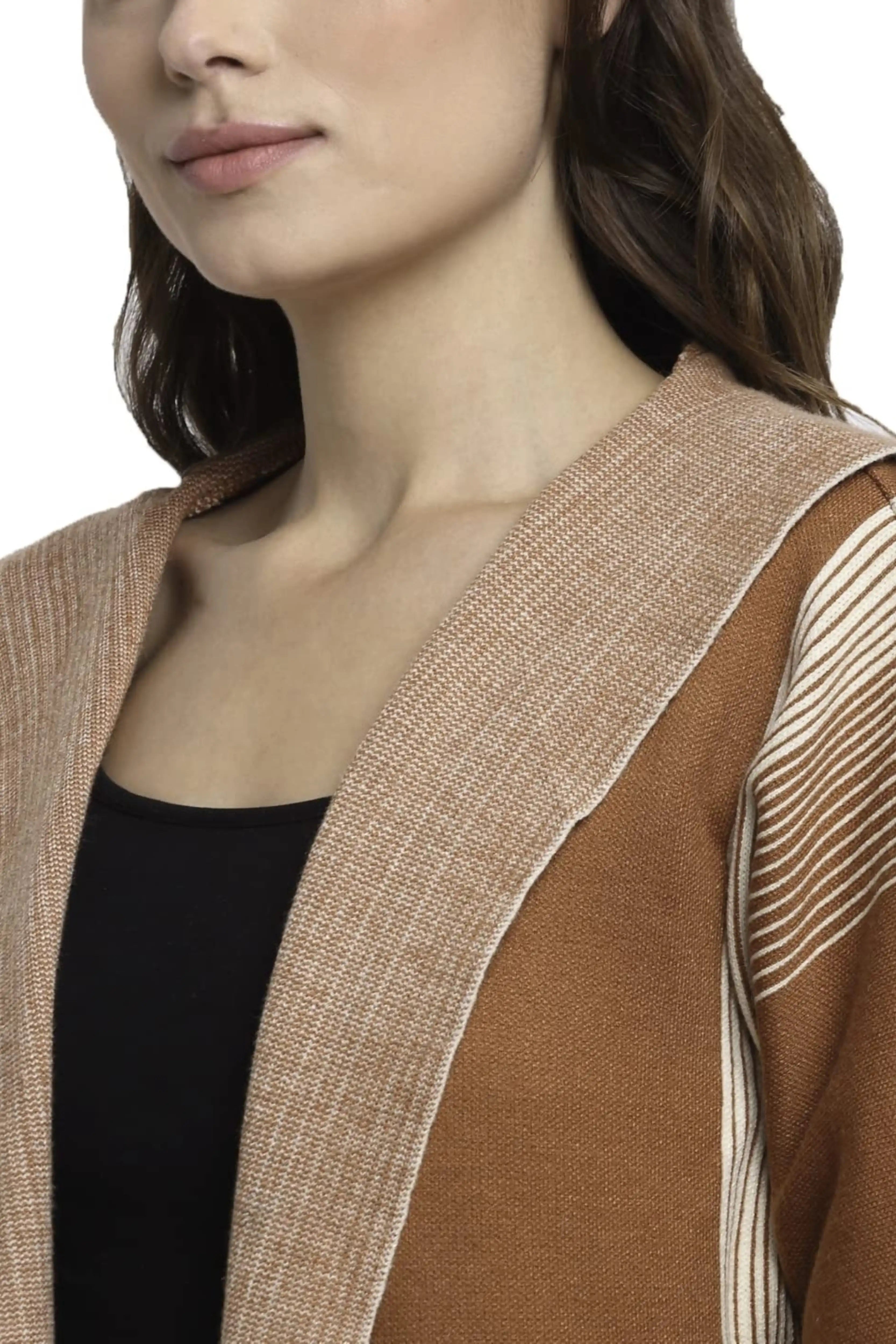 Brown Hooded Wool Blend Shrug