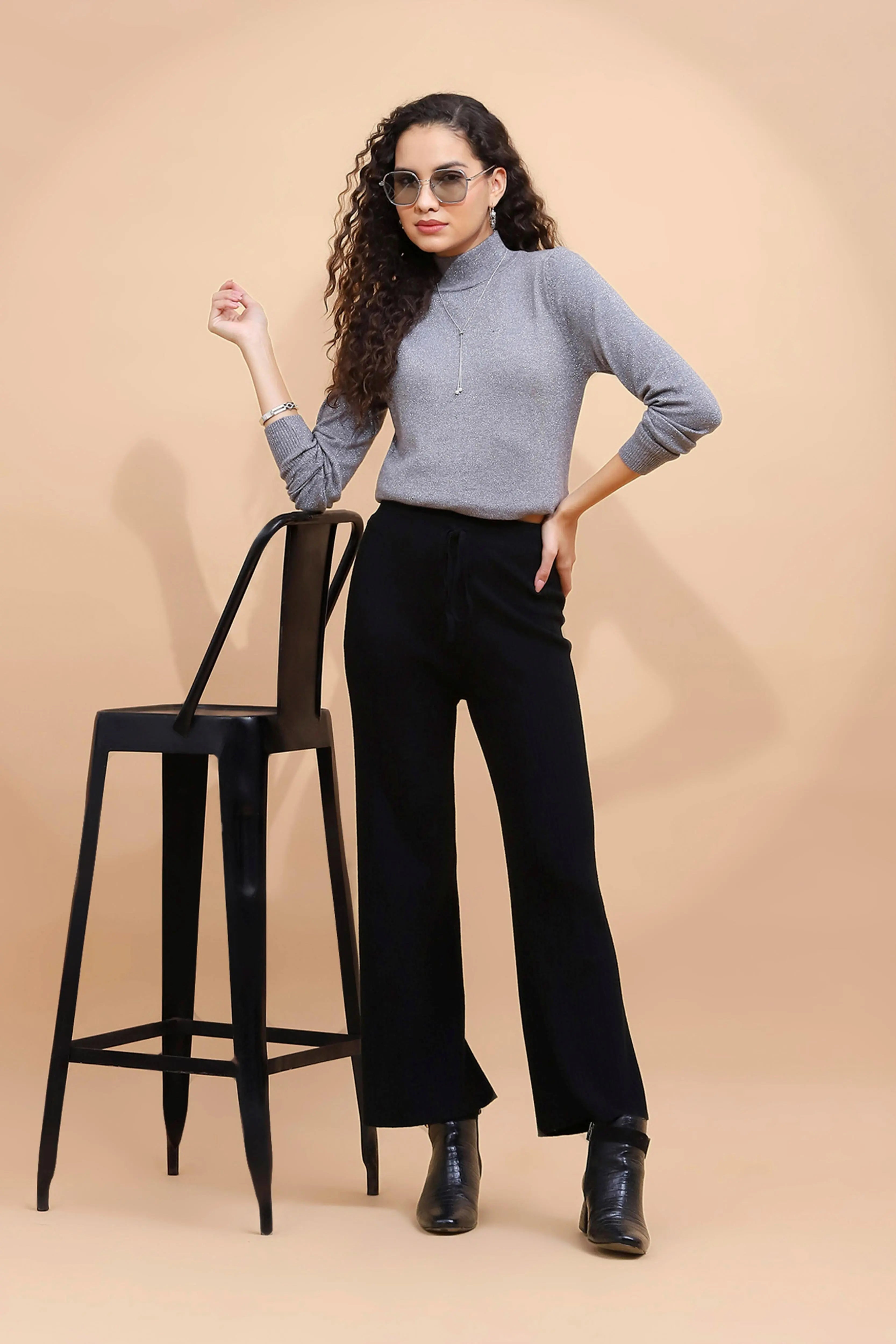 Black Viscose Blend Solid Lower - Global Republic