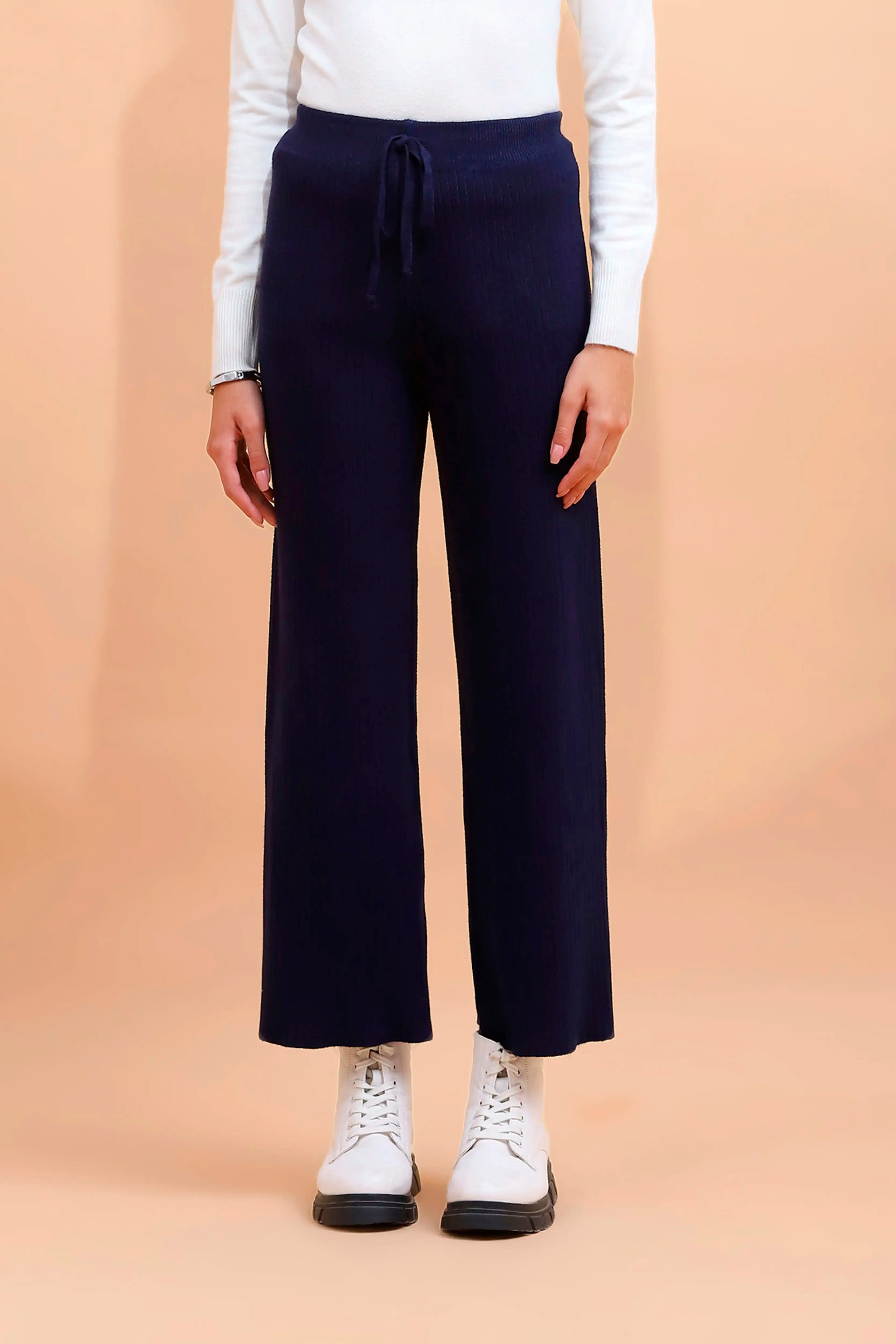 Navy Blue Viscose Blend Solid Lower