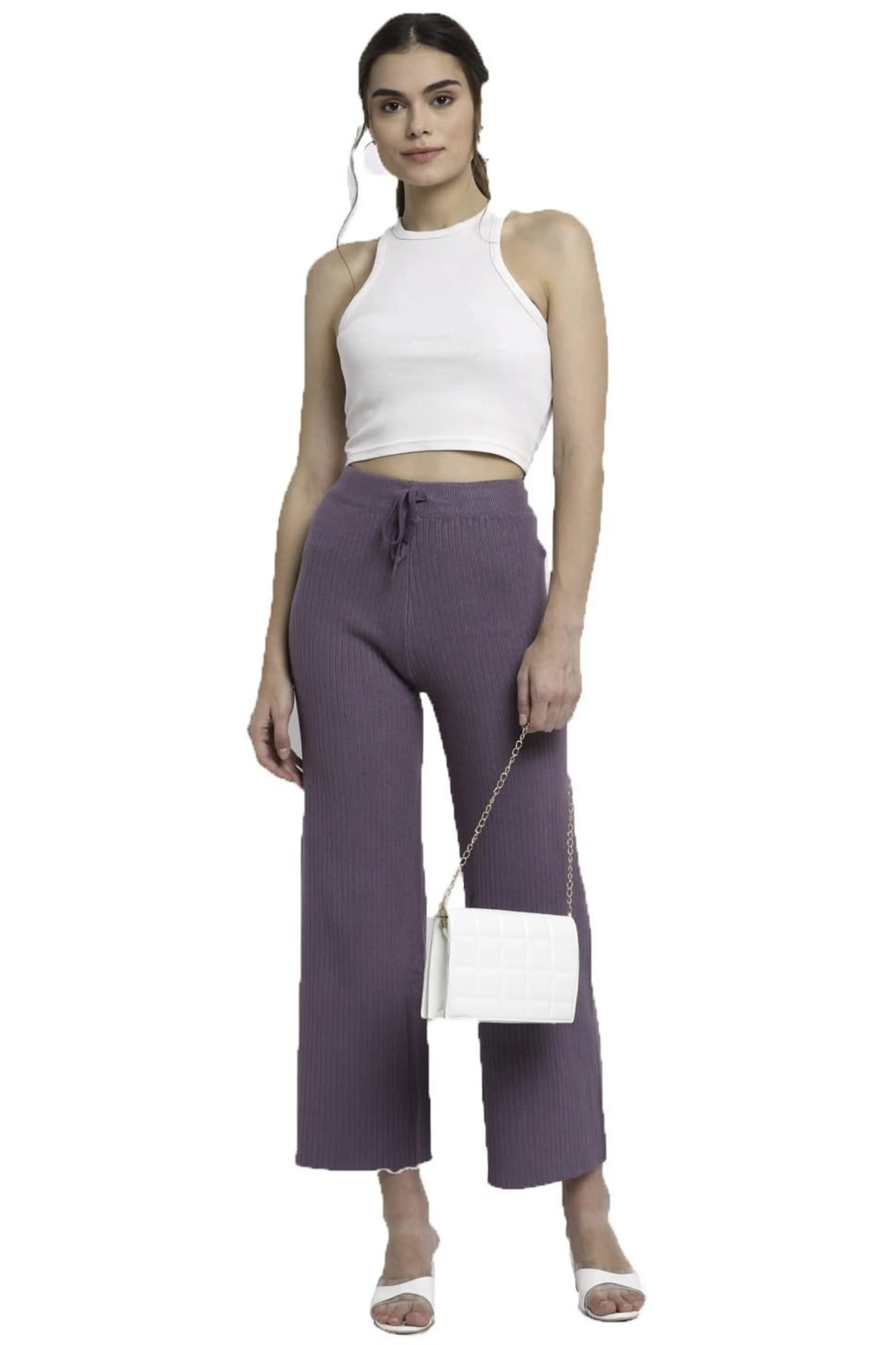 Purple Viscose Knitted Winter Lower