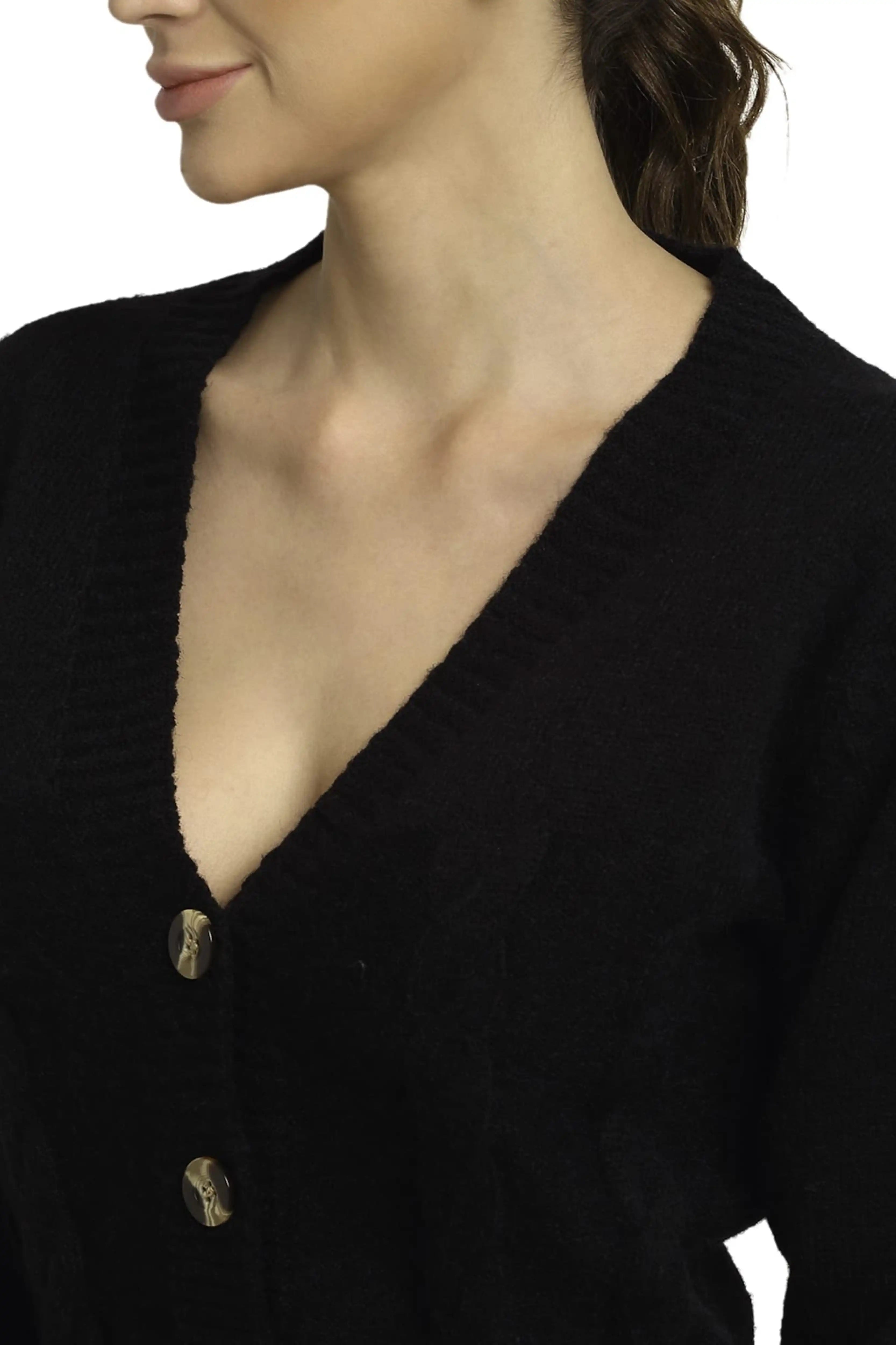 Black Solid Acrylic Crop Cardigan