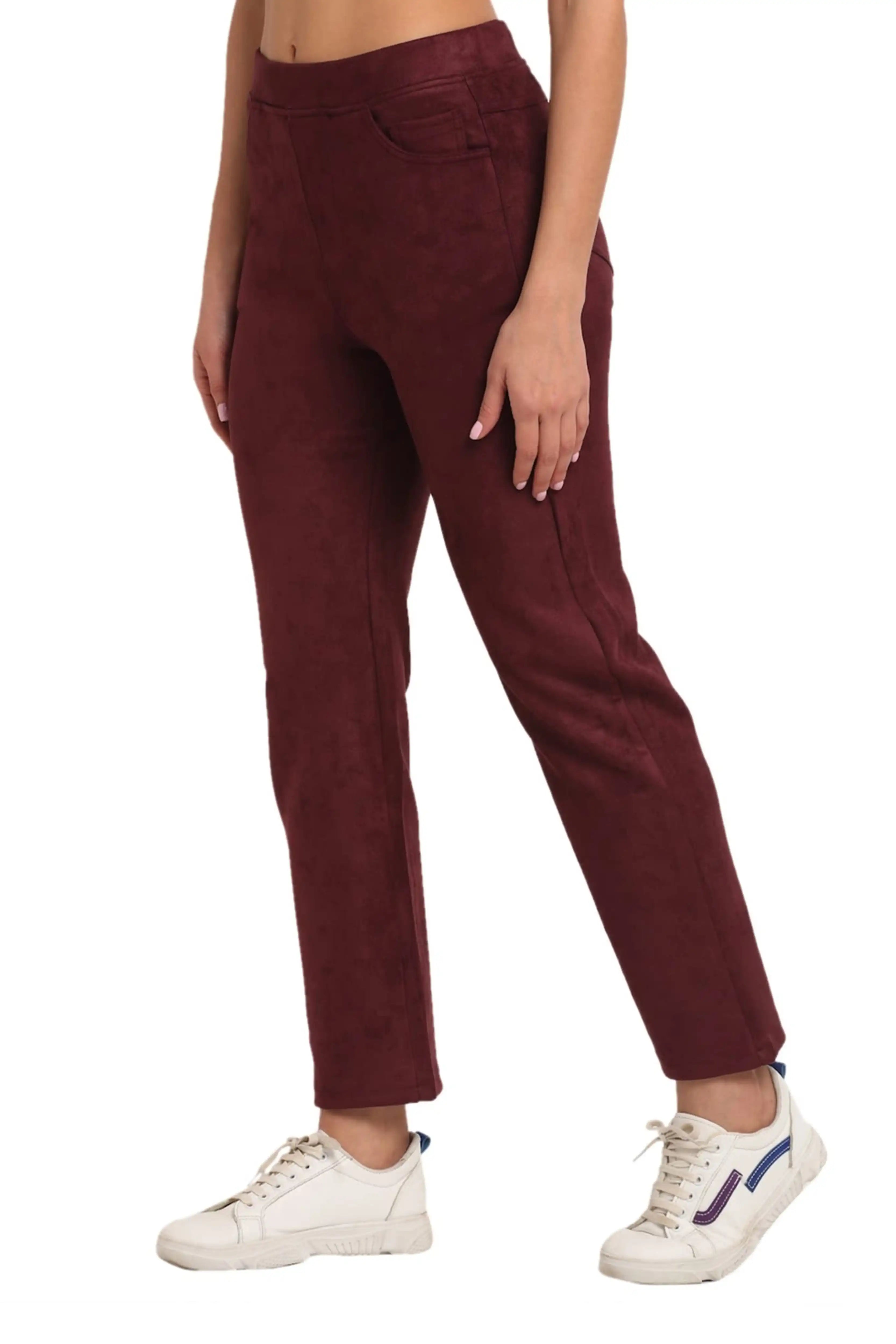 Maroon Solid Suede Jegging