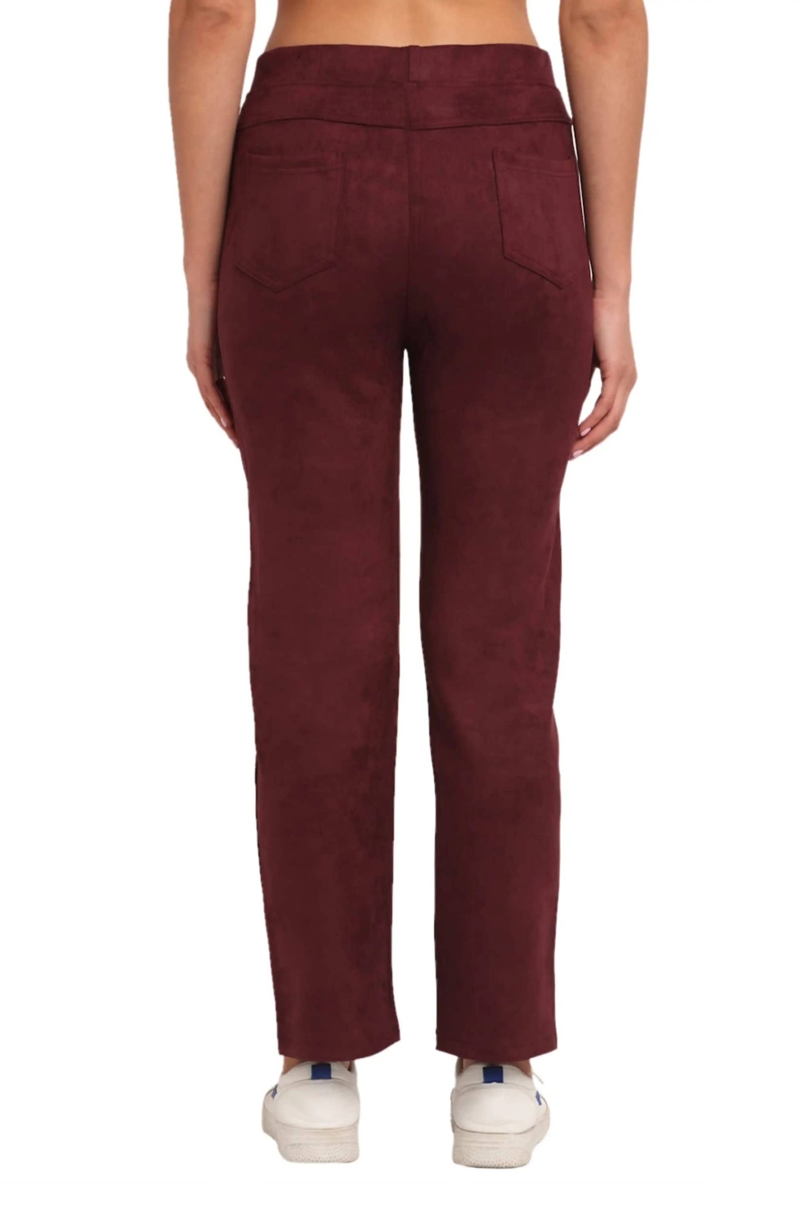 Maroon Solid Suede Jegging