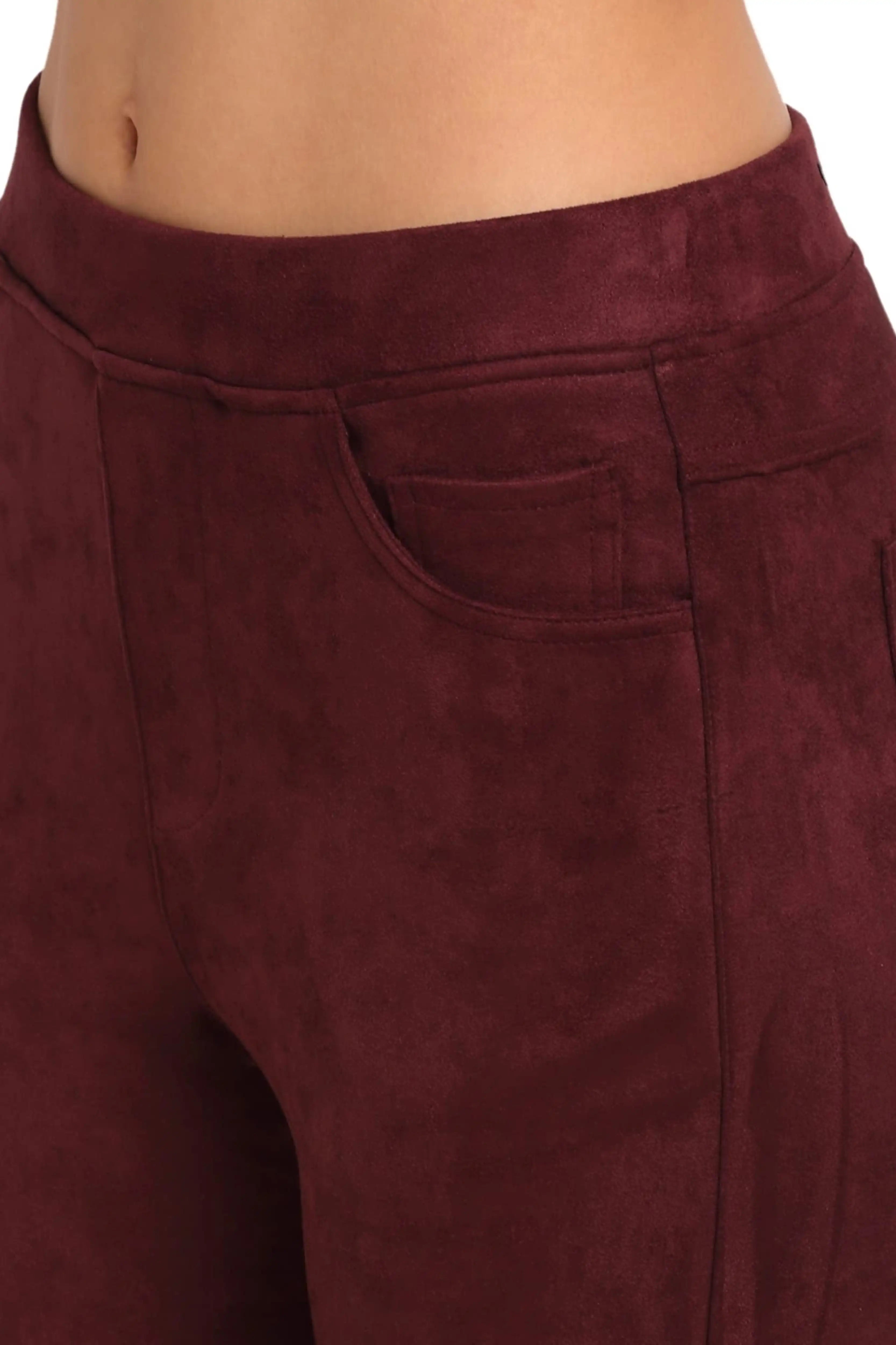Maroon Solid Suede Jegging
