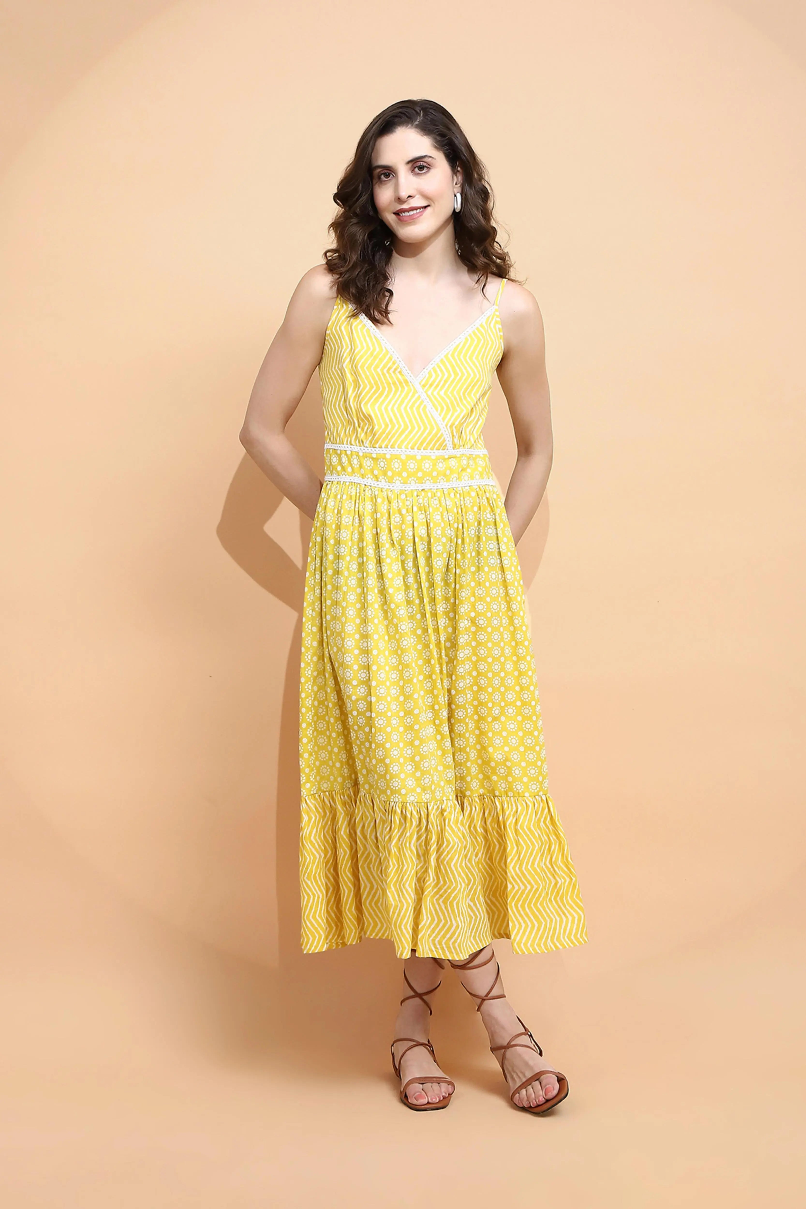 Mustard Cotton Loose Fit Dress - Global Republic