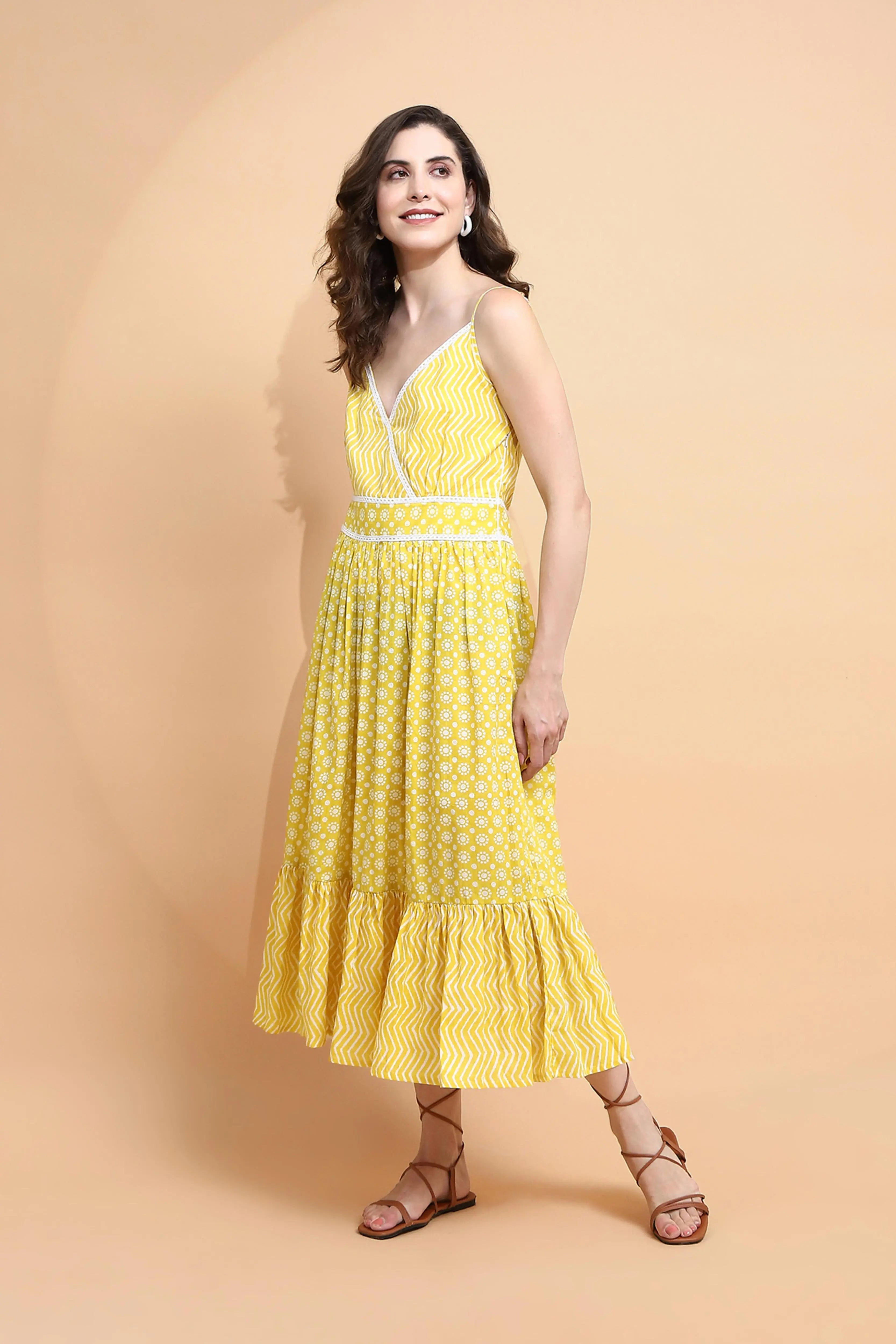 Mustard Cotton Loose Fit Dress - Global Republic