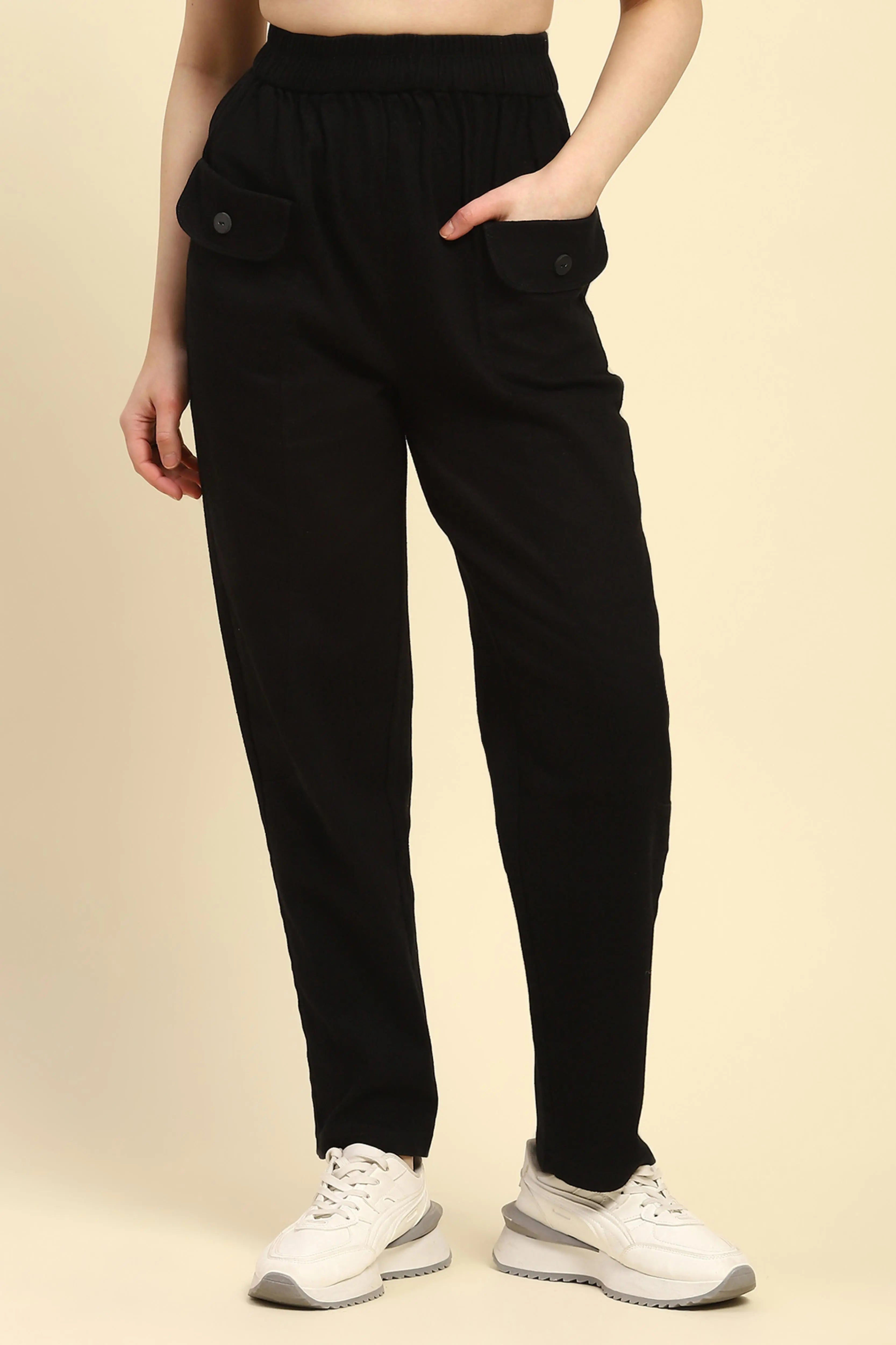 Black Cotton Regular Fit Trouser