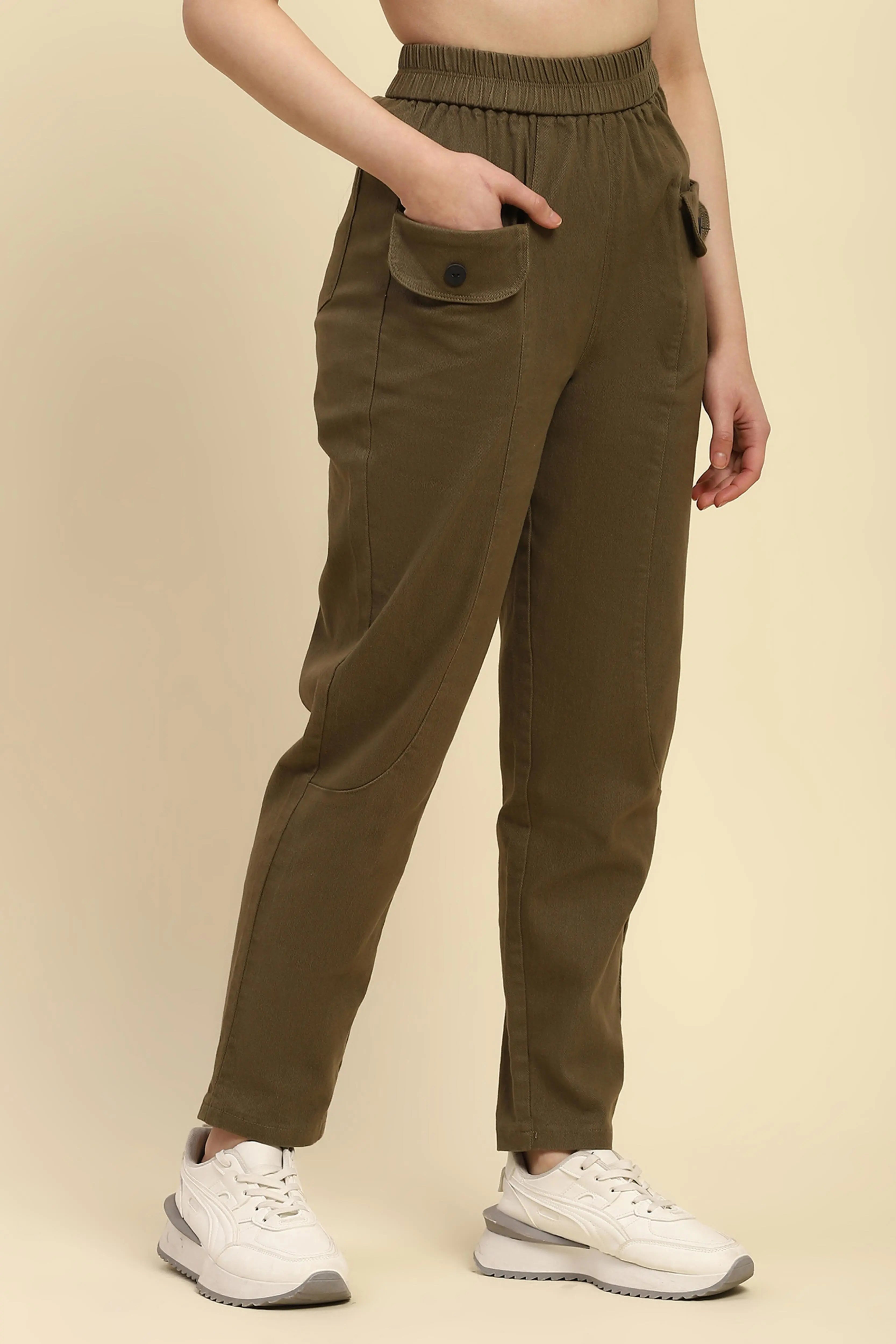 Brown Cotton Regular Fit Trouser