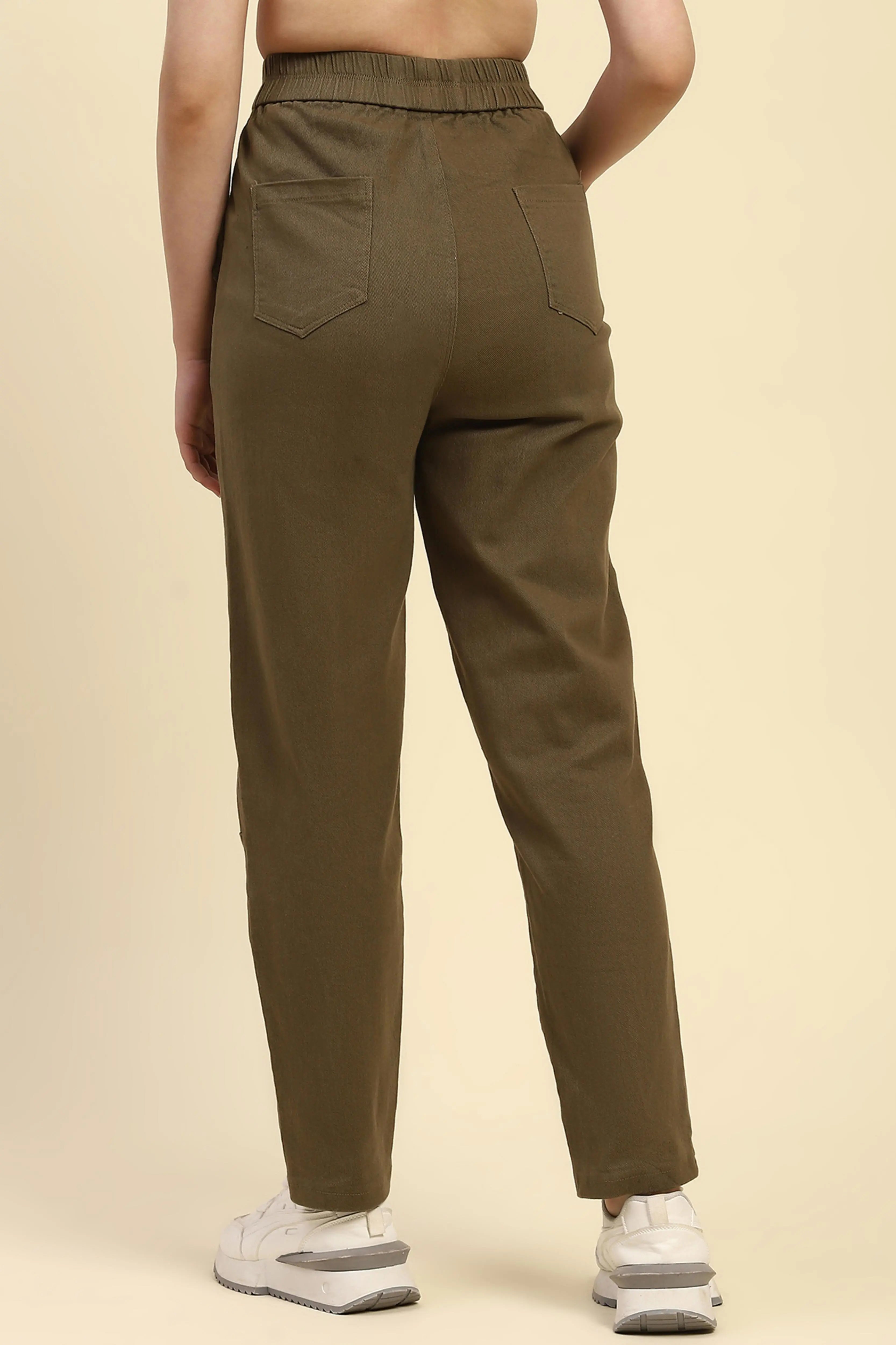 Brown Cotton Regular Fit Trouser