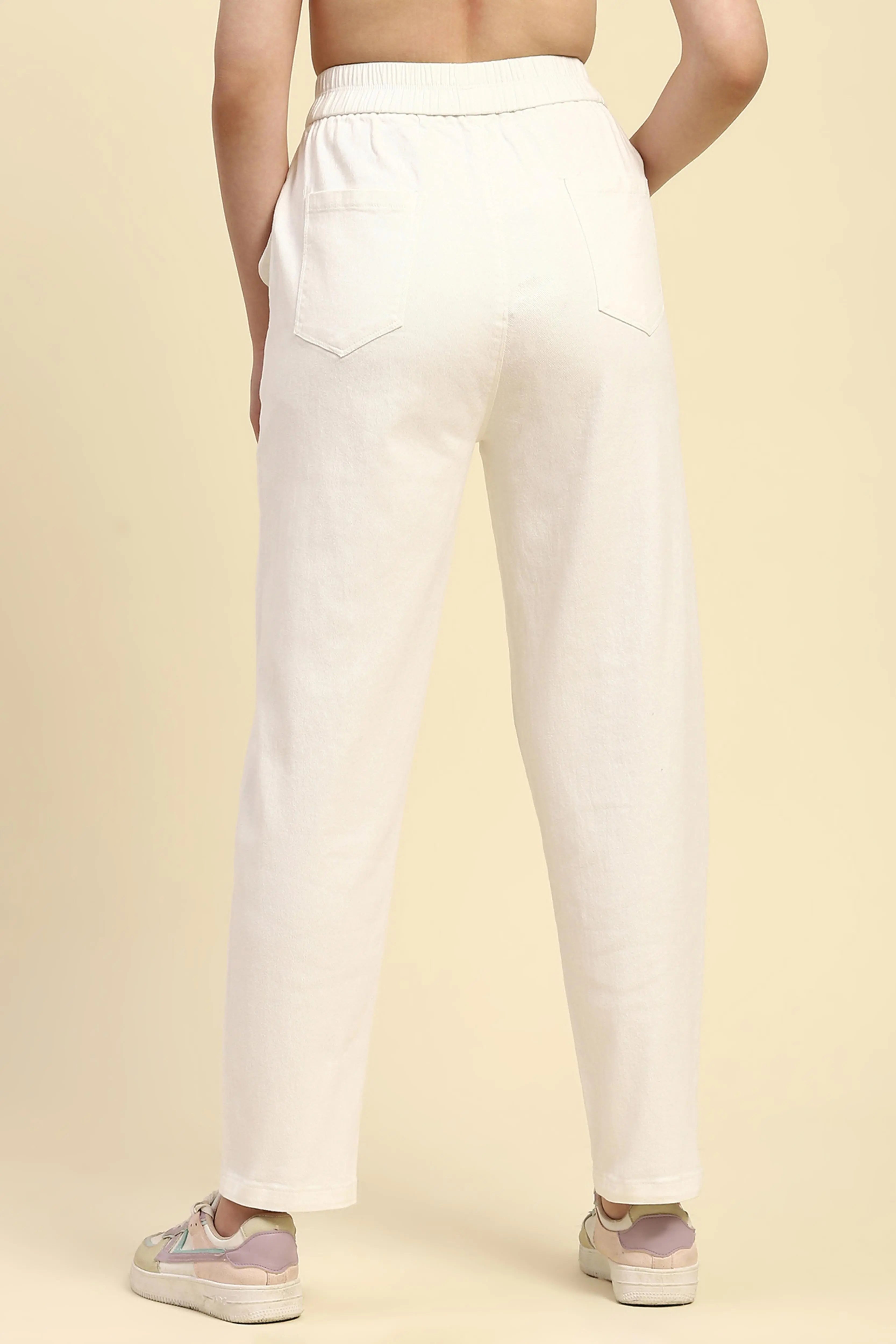 White Cotton Regular Fit Trouser