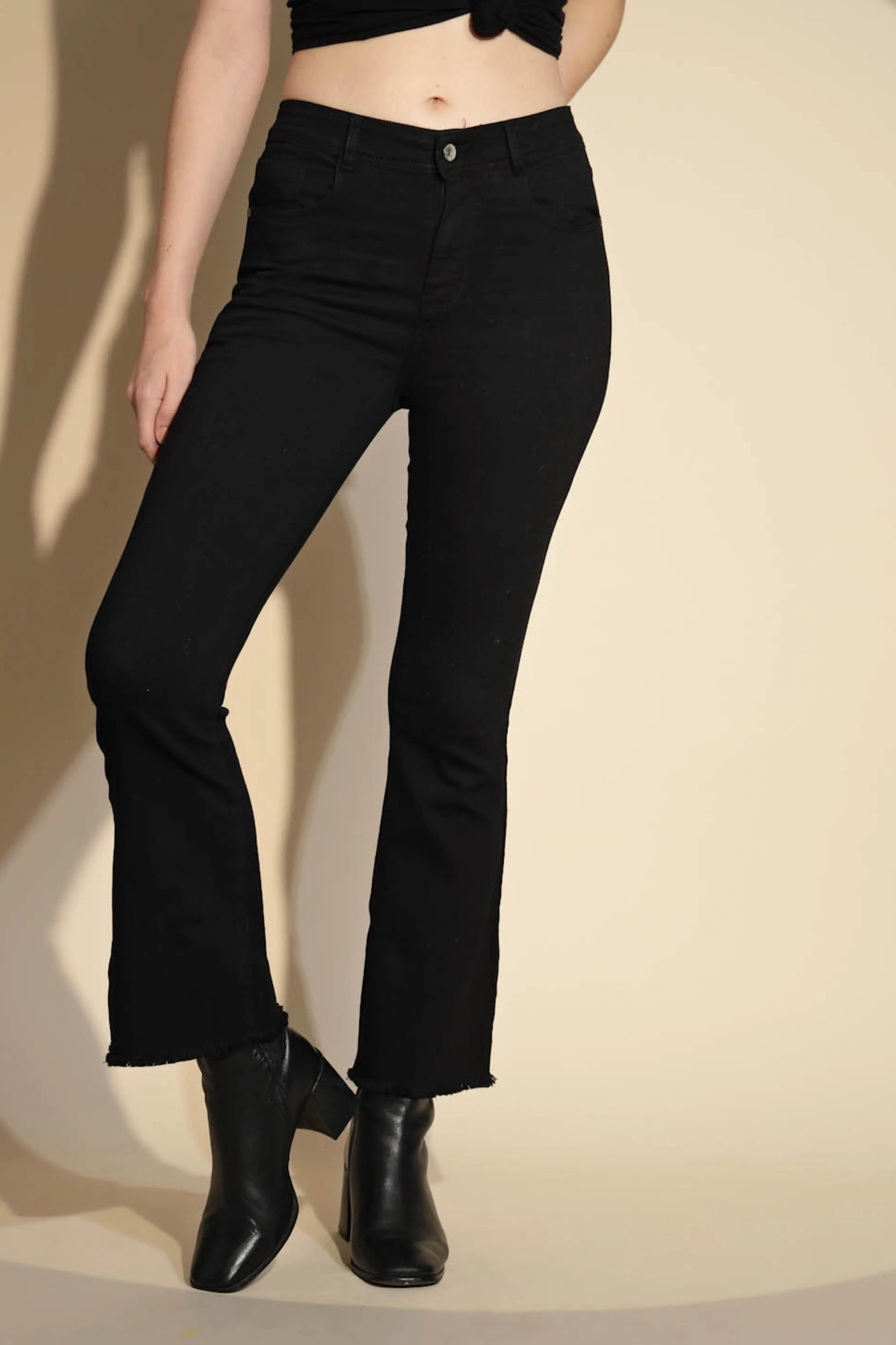 Women's Slim Fit Cotton Blend High Rise Black Jeans - Global Republic