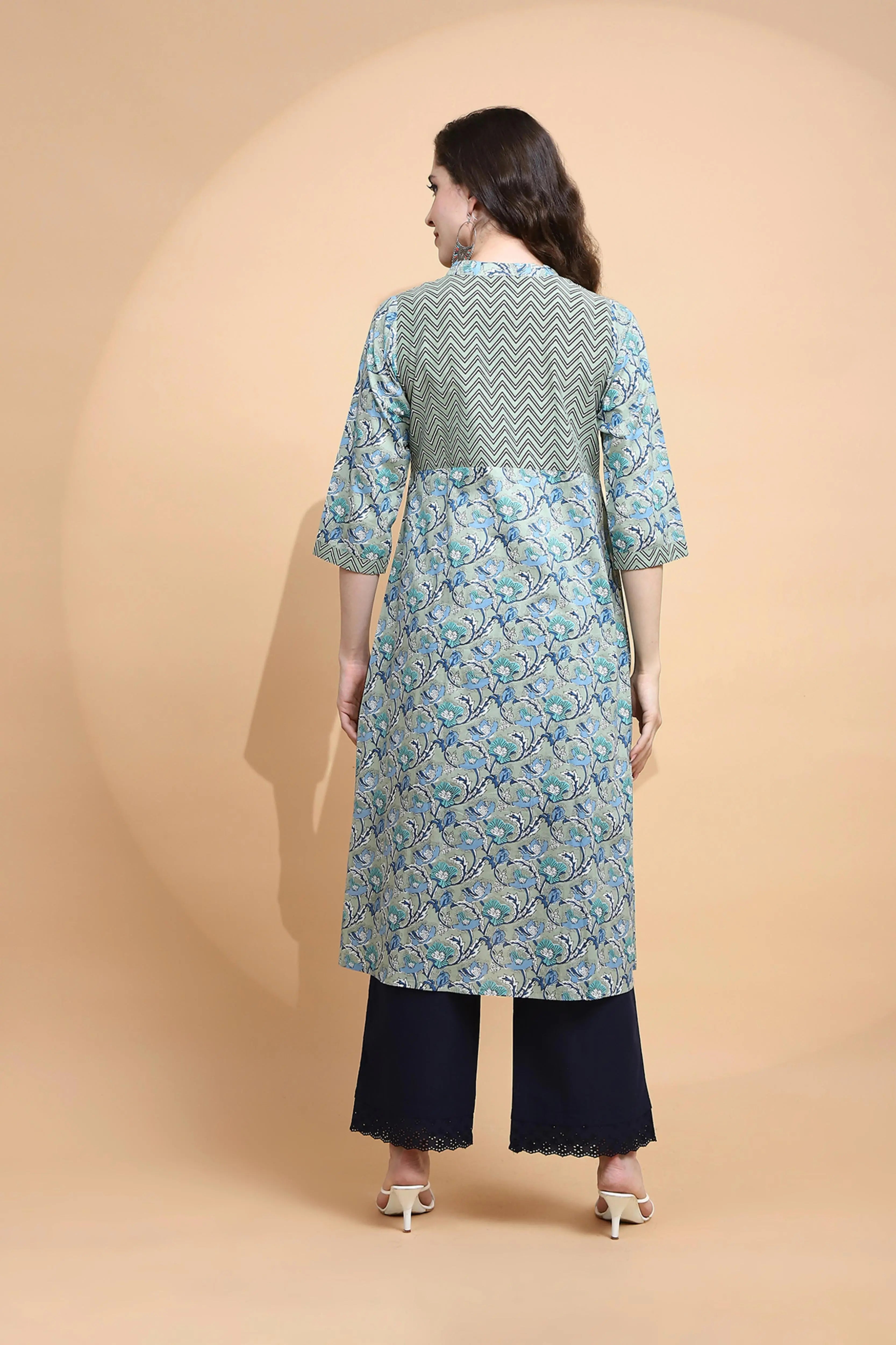 Pista Green Cotton Blend Kurta - Global Republic