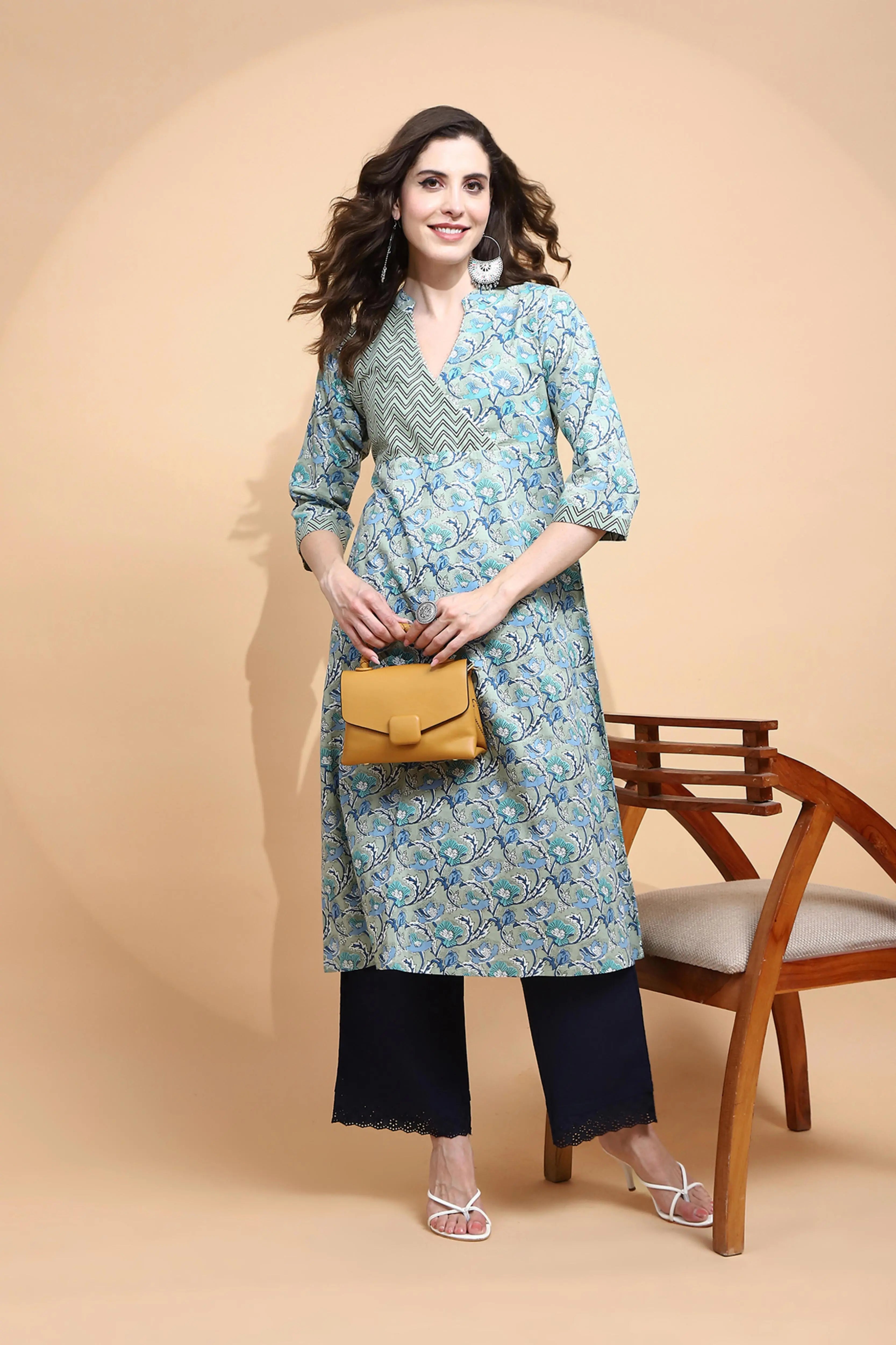 Pista Green Cotton Blend Kurta - Global Republic