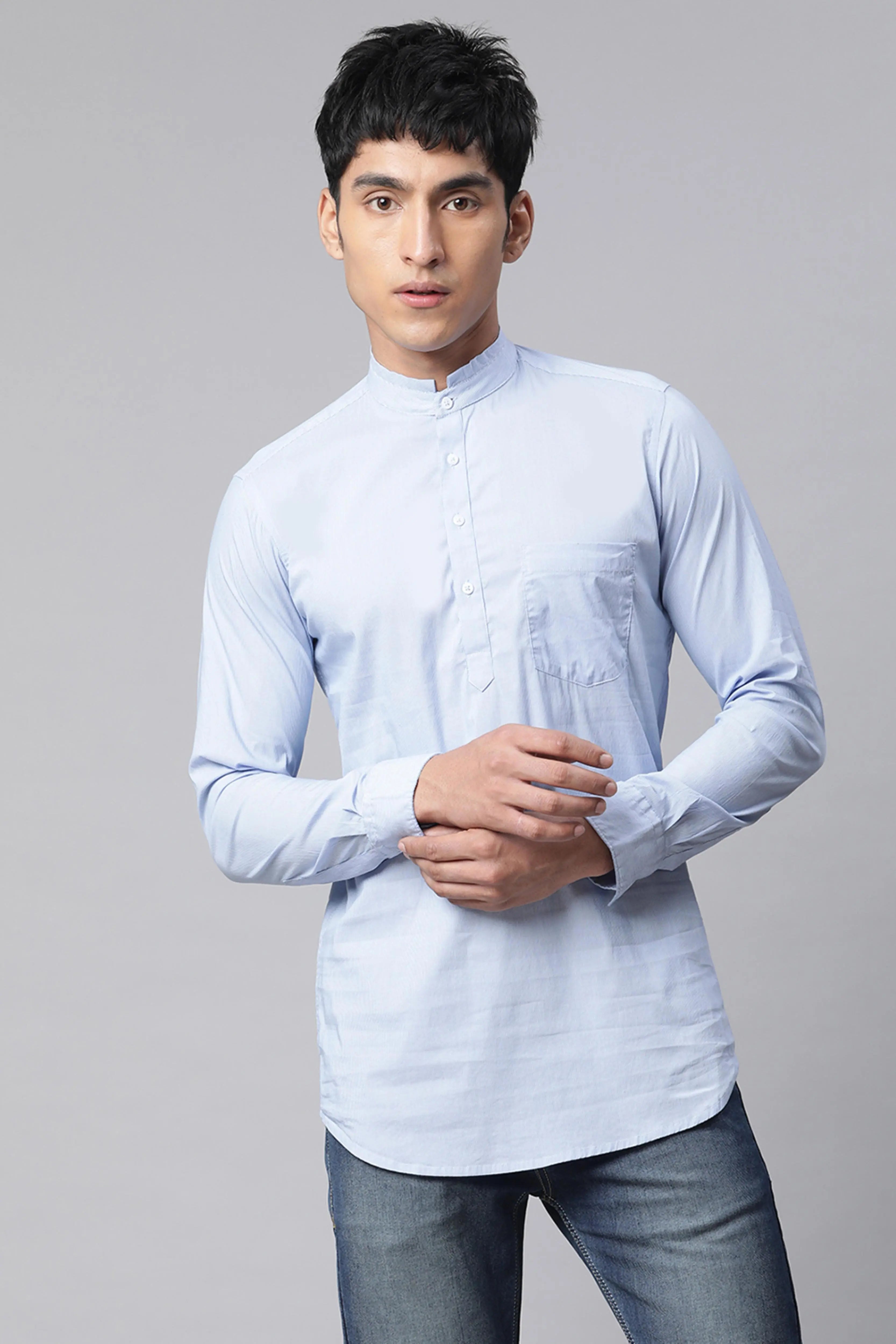 Men Sky Blue Trendo Kurta - Global Republic