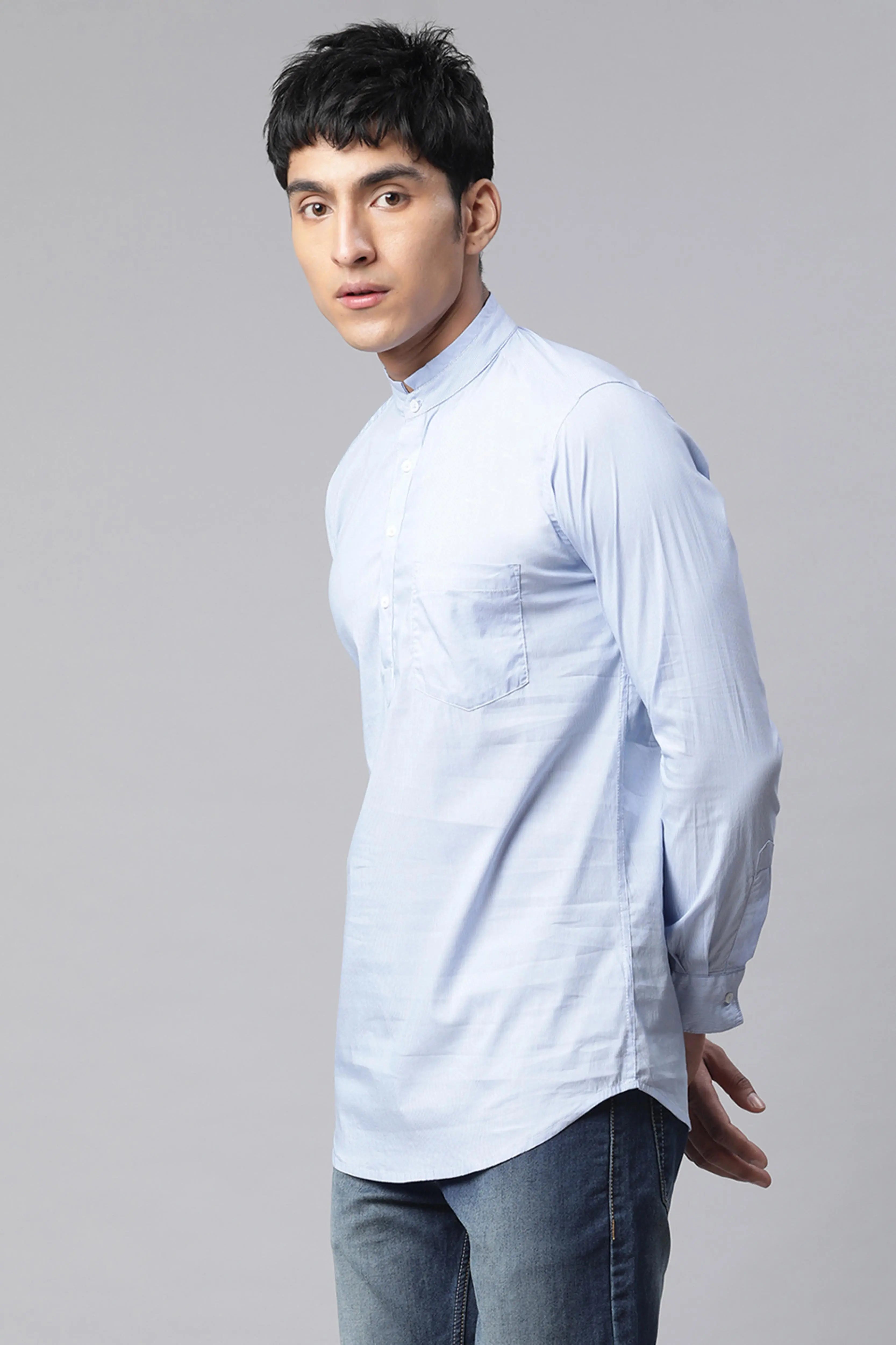 Men Sky Blue Trendo Kurta - Global Republic