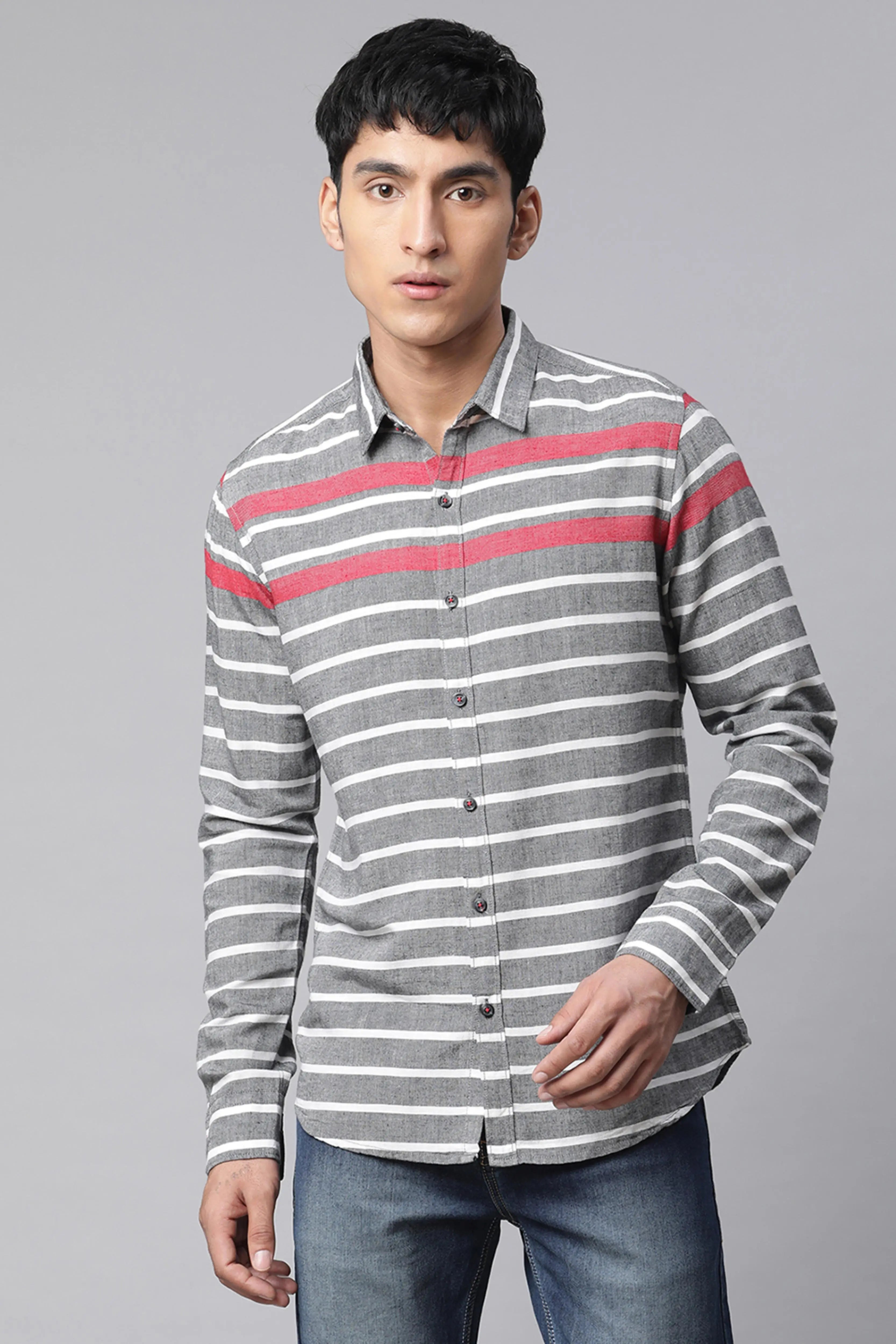 Men Striped printed Grey Horizontal Shirt - Global Republic