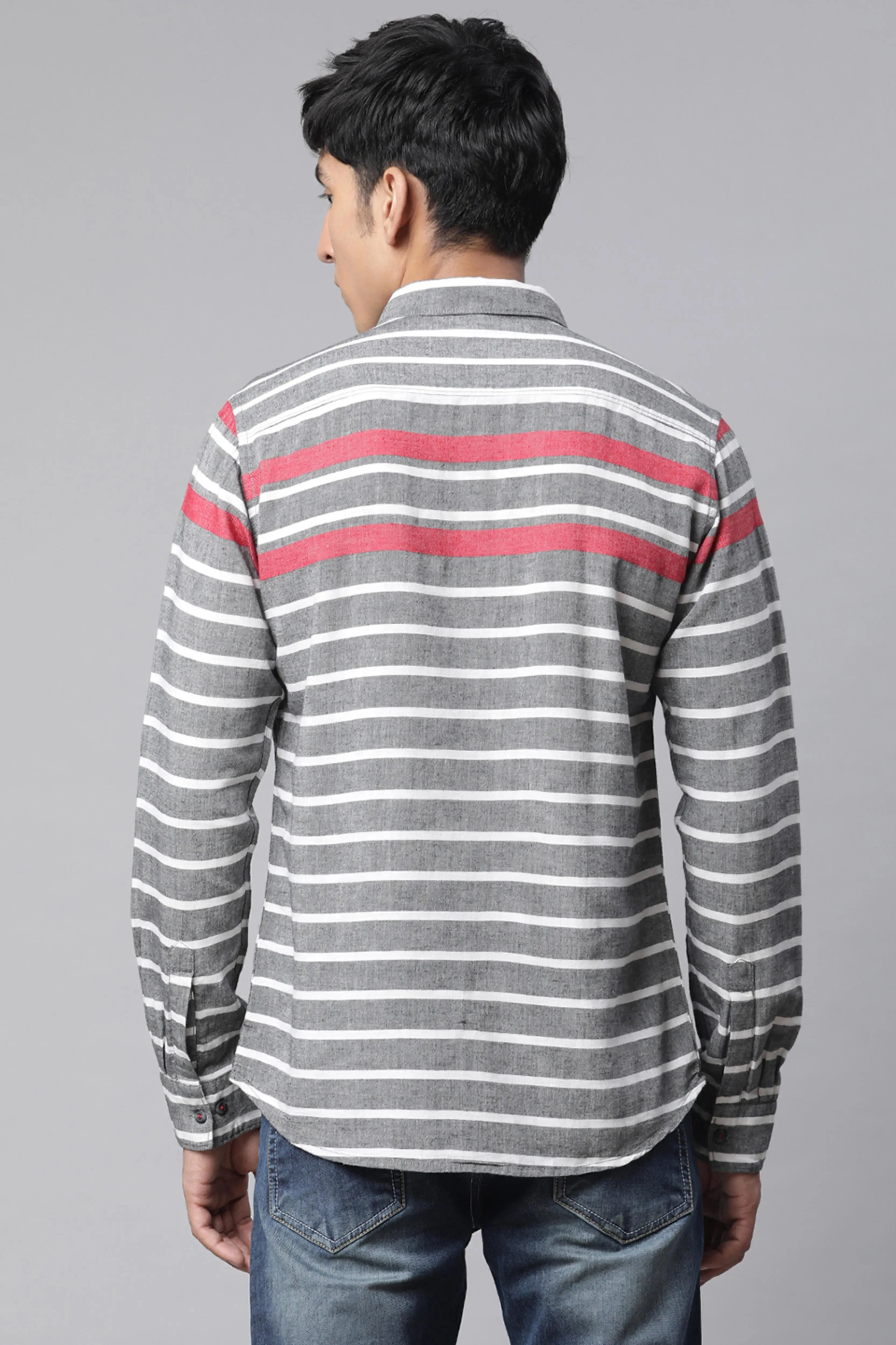 Men Striped printed Grey Horizontal Shirt - Global Republic
