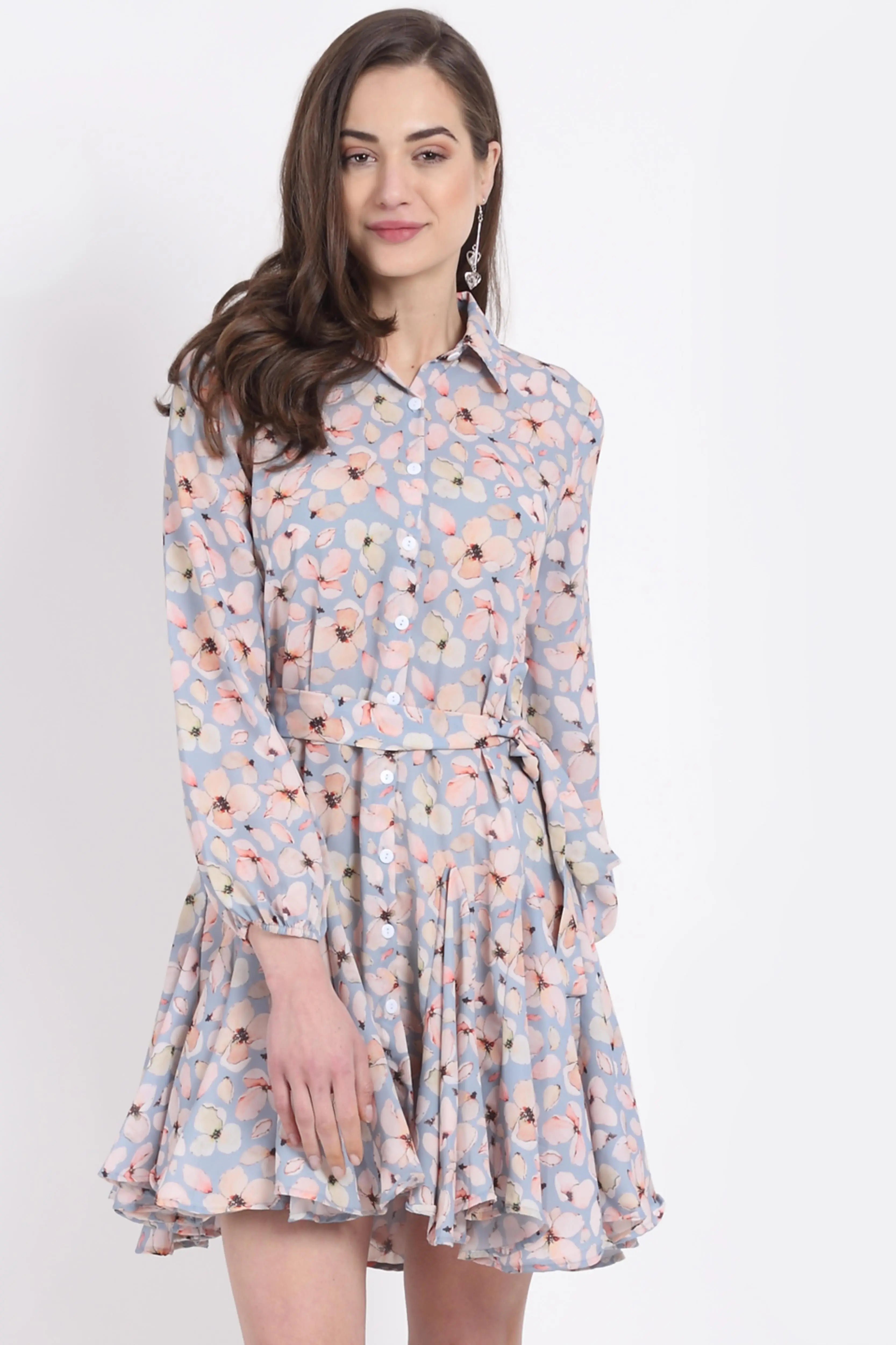 Blue  Cotton Floral Dress - Global Republic