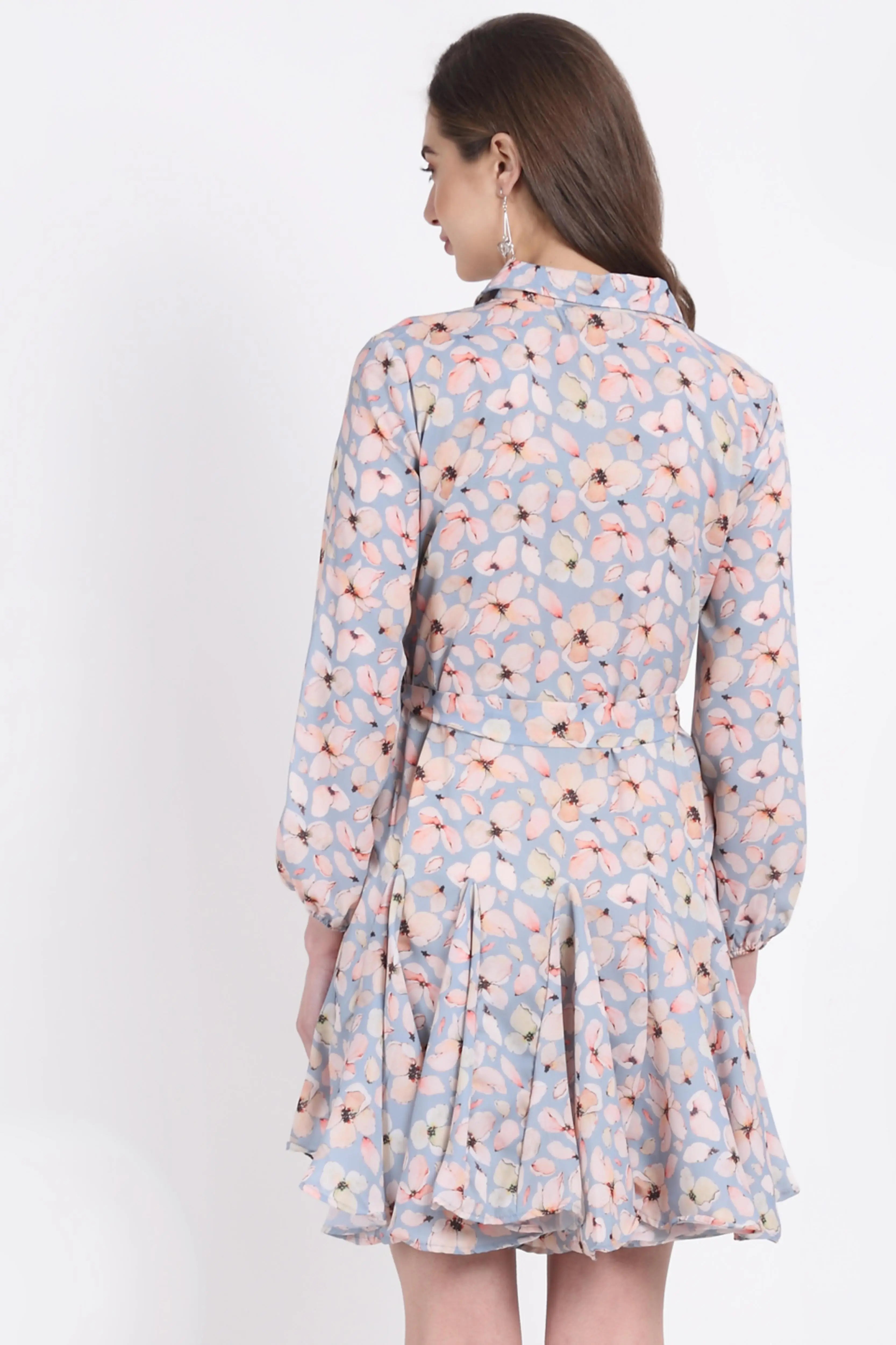 Blue  Cotton Floral Dress - Global Republic
