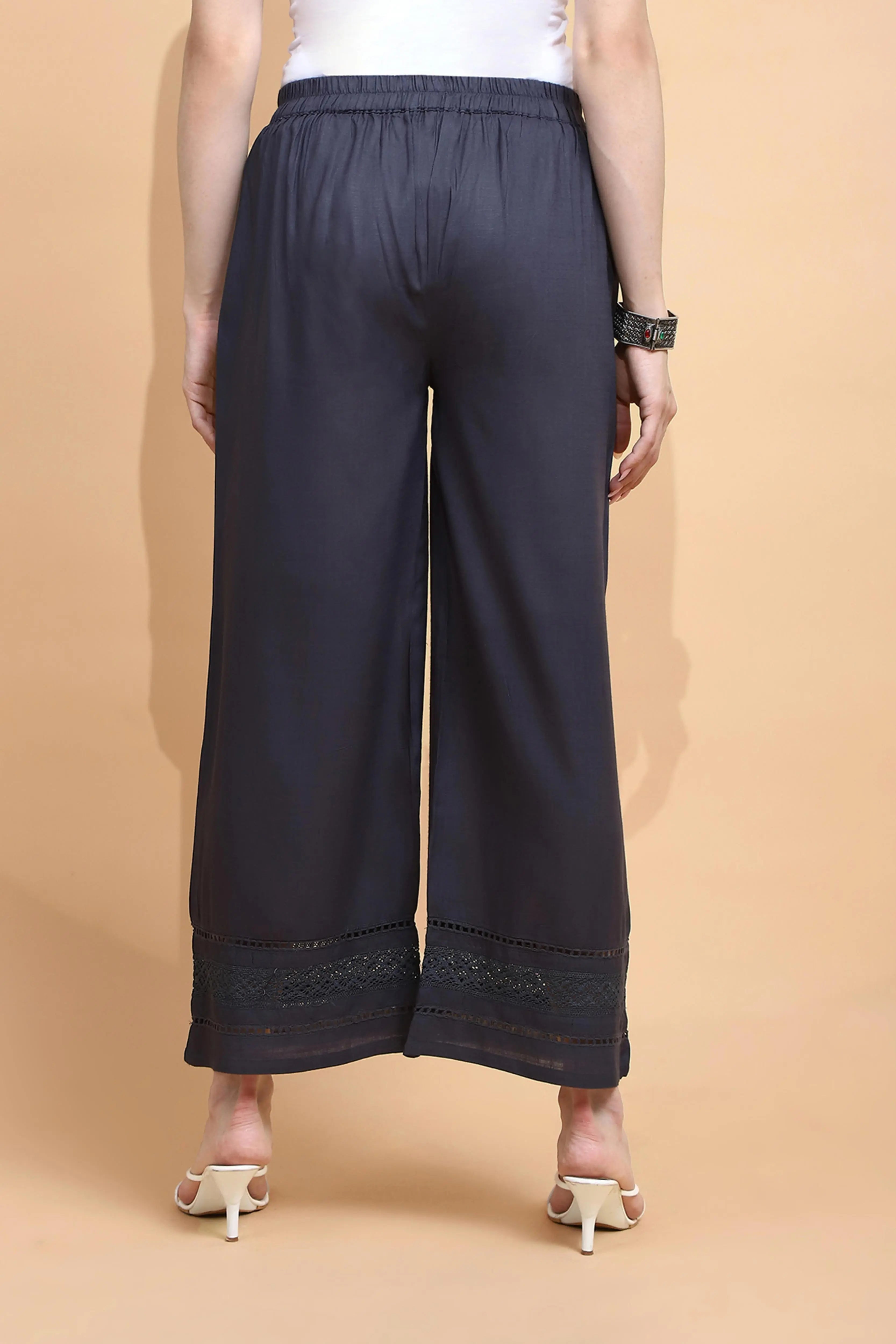 Grey Rayon Blend Loose Fit Palazzo - Global Republic