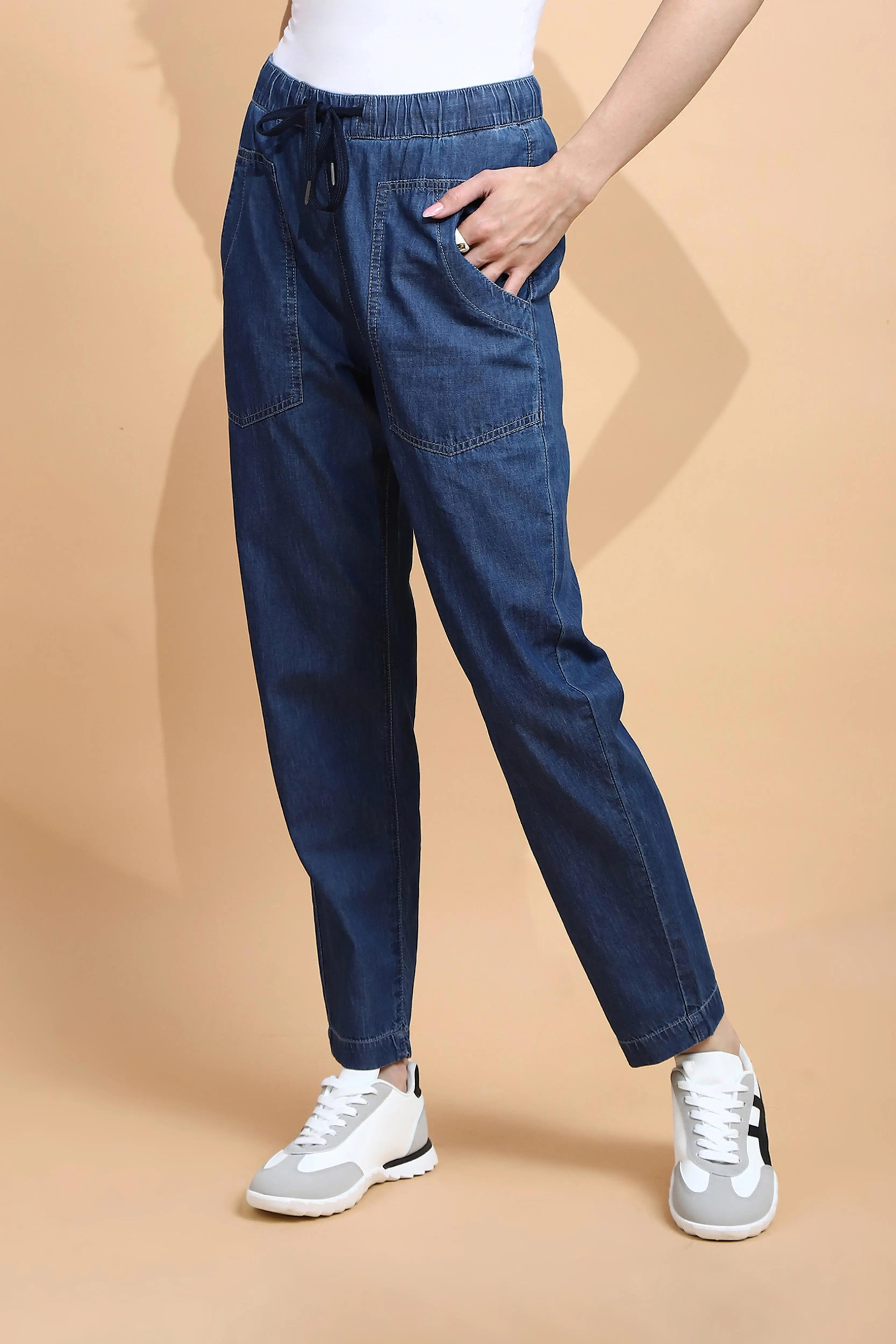 Blue Cotton Blend Loose Fit Lower - Global Republic