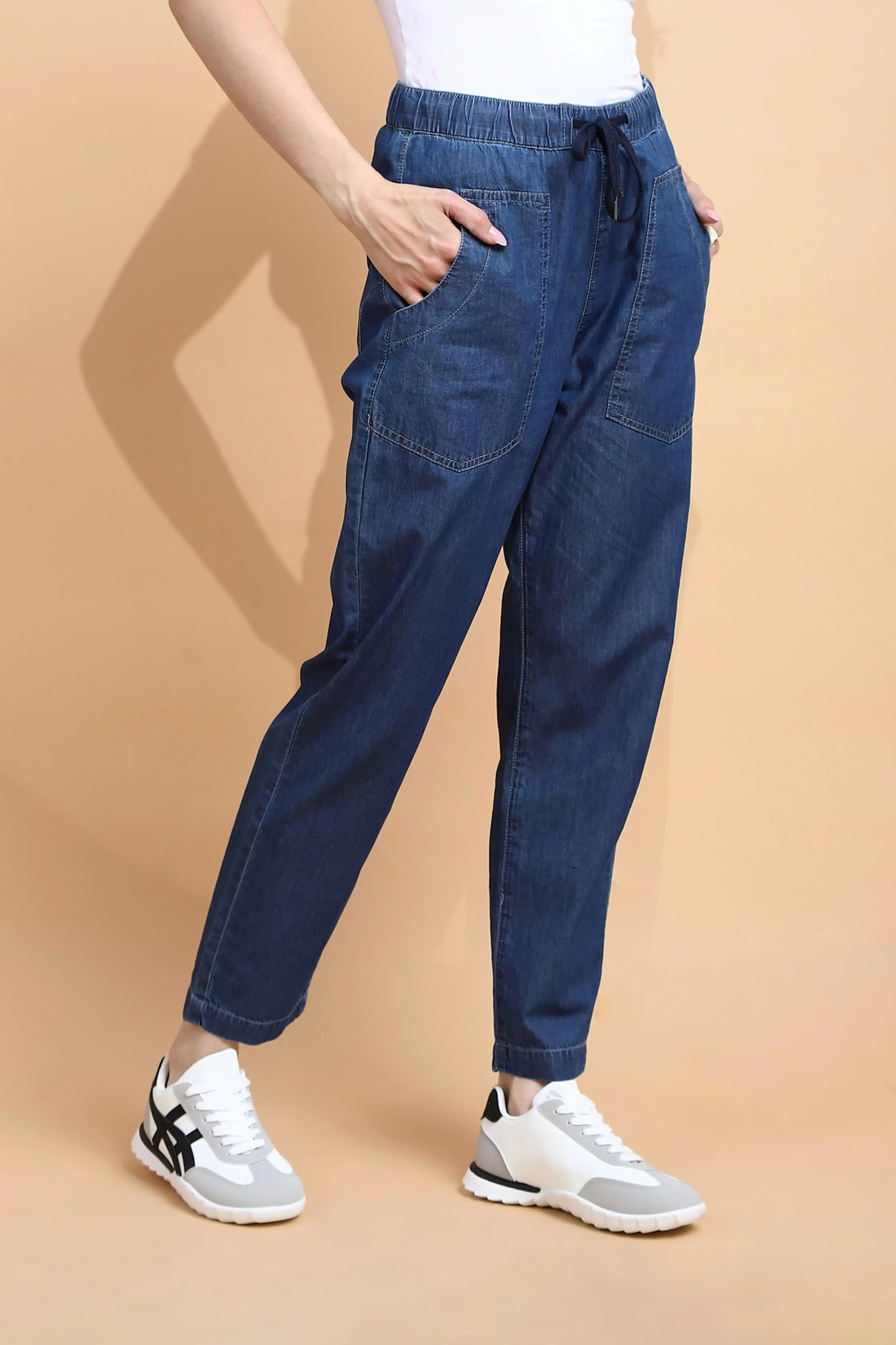 Blue Cotton Blend Loose Fit Lower - Global Republic