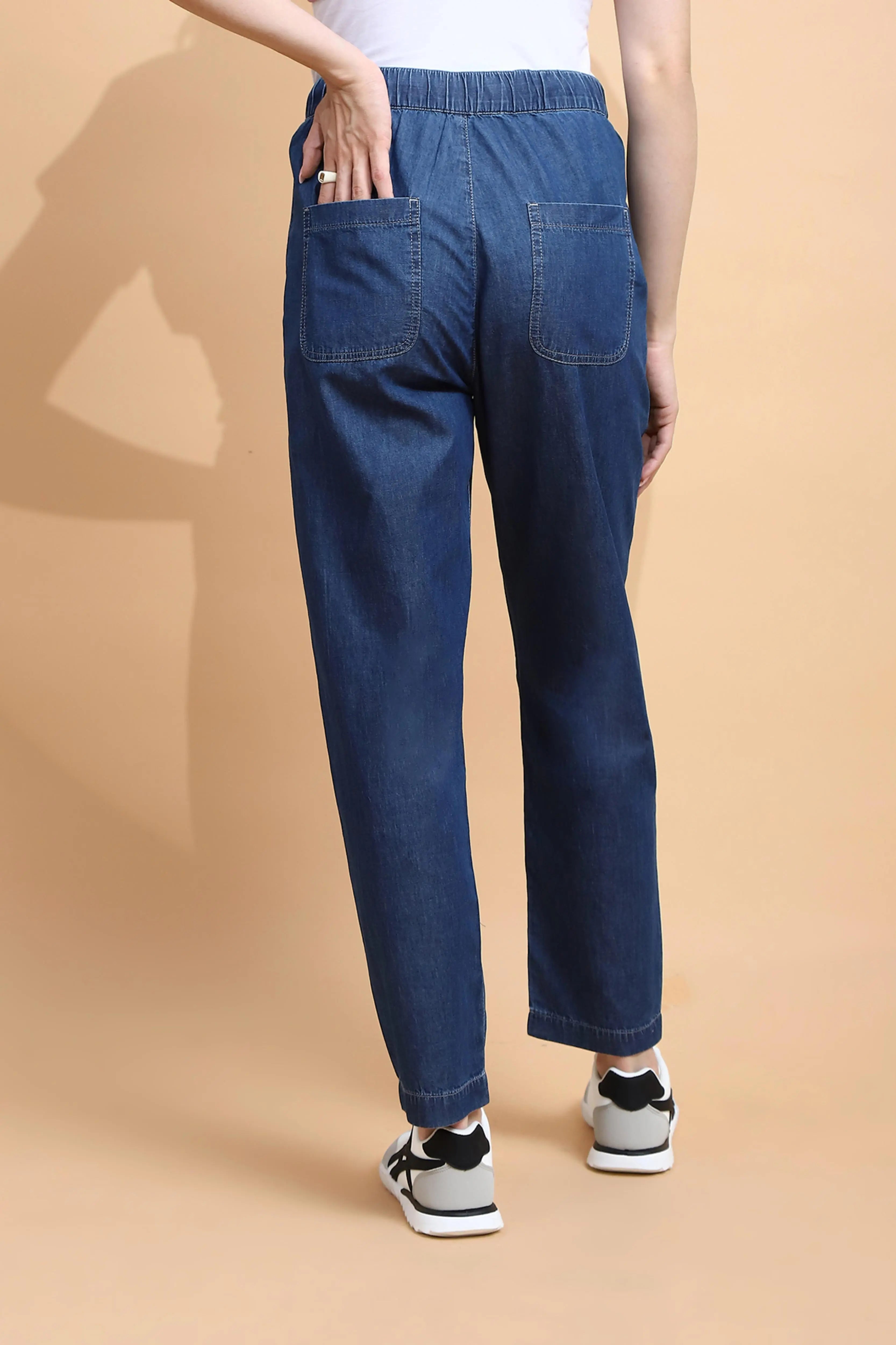 Blue Cotton Blend Loose Fit Lower - Global Republic