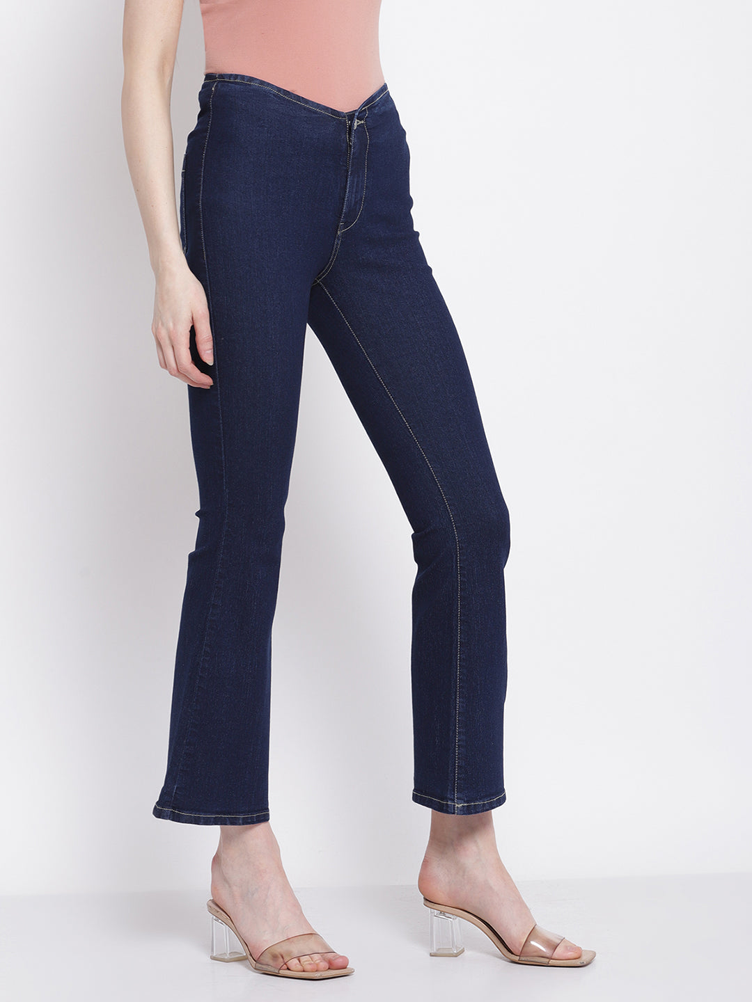 Women Bell Bottom Fit Cropped Length Jeans