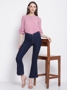 Women Black Bell Bottom Full Length Jeans