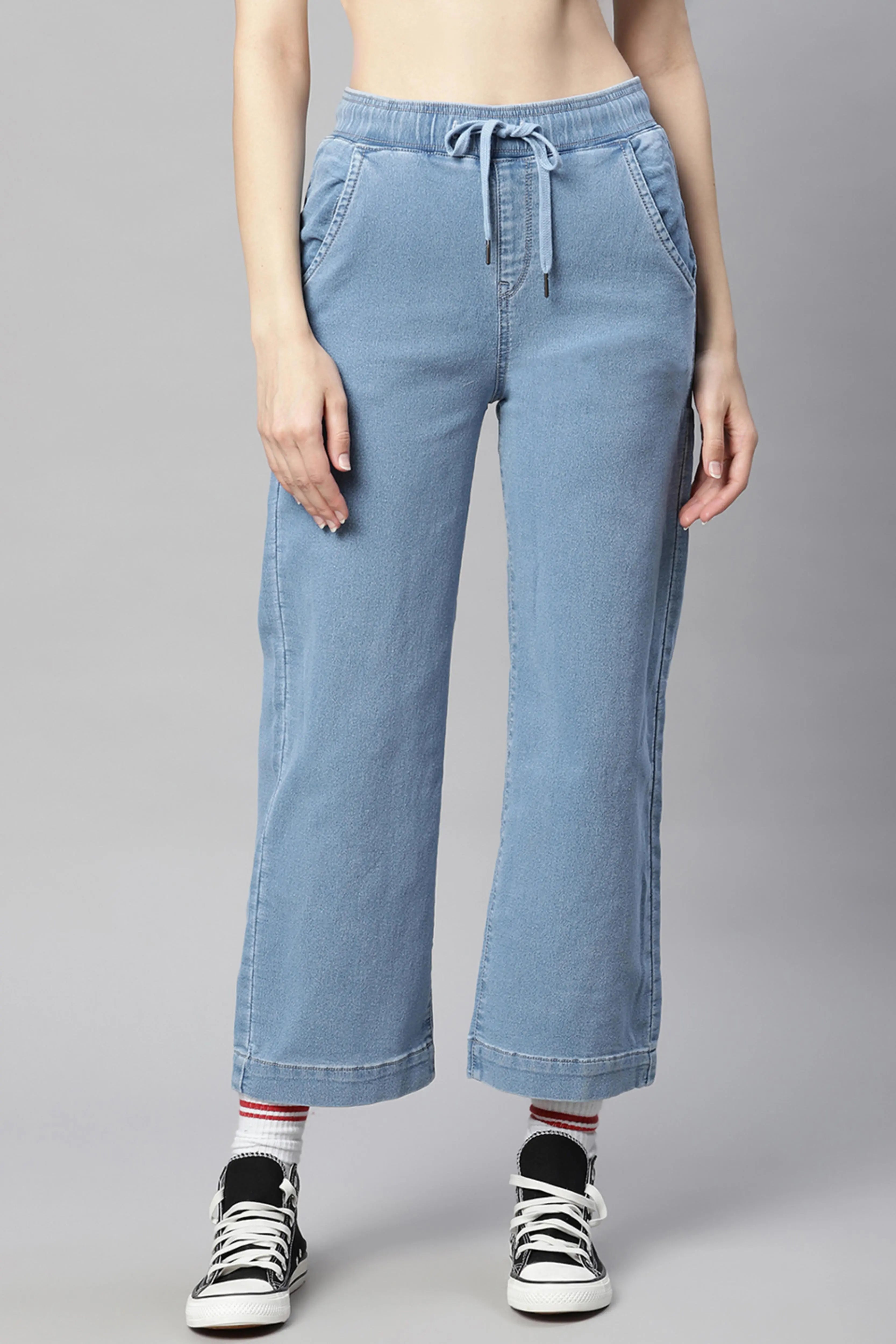 Women Blue Denim Plain Lower