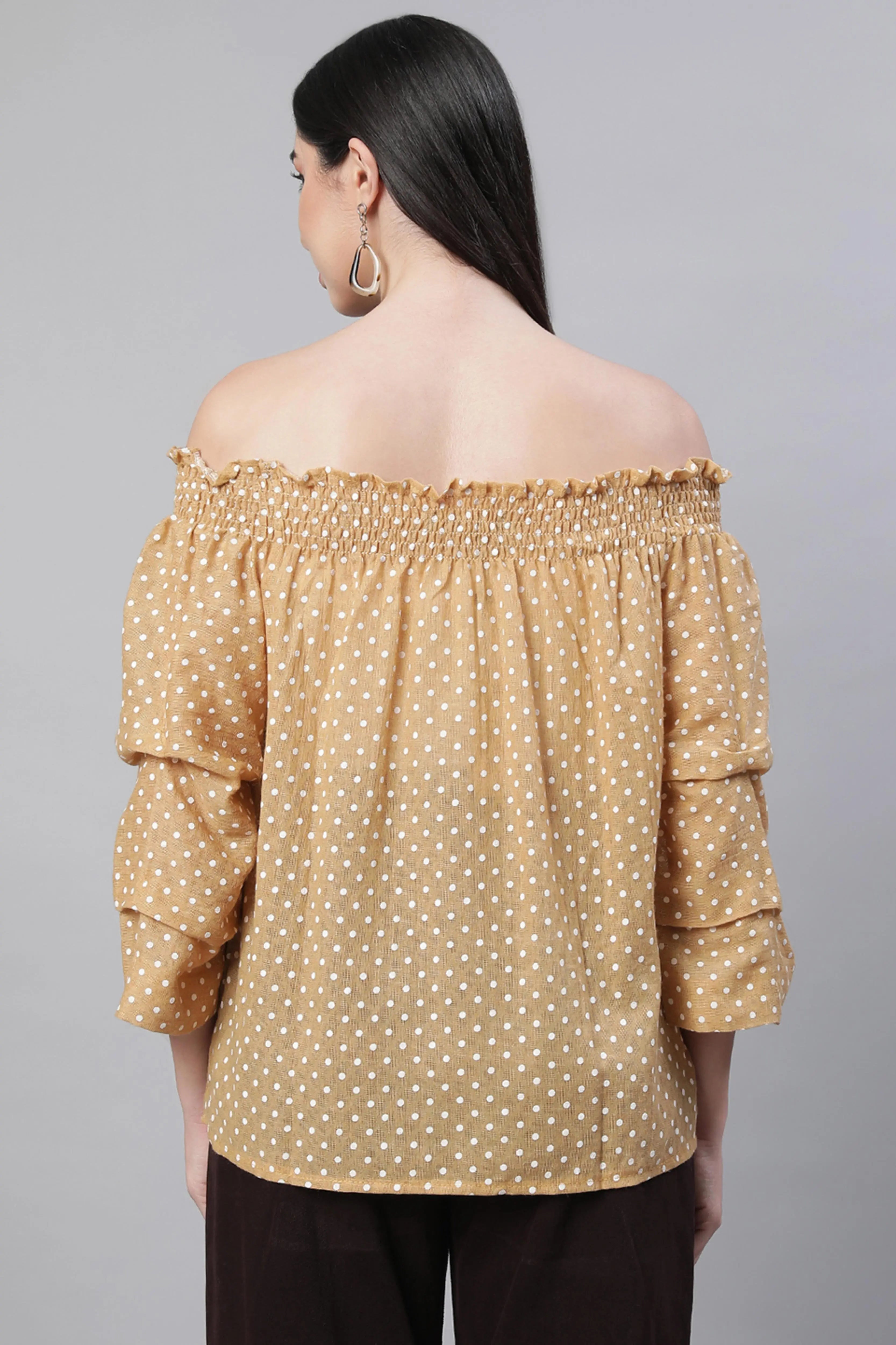 Off-Shoulder Printed Blouson Top - Global Republic