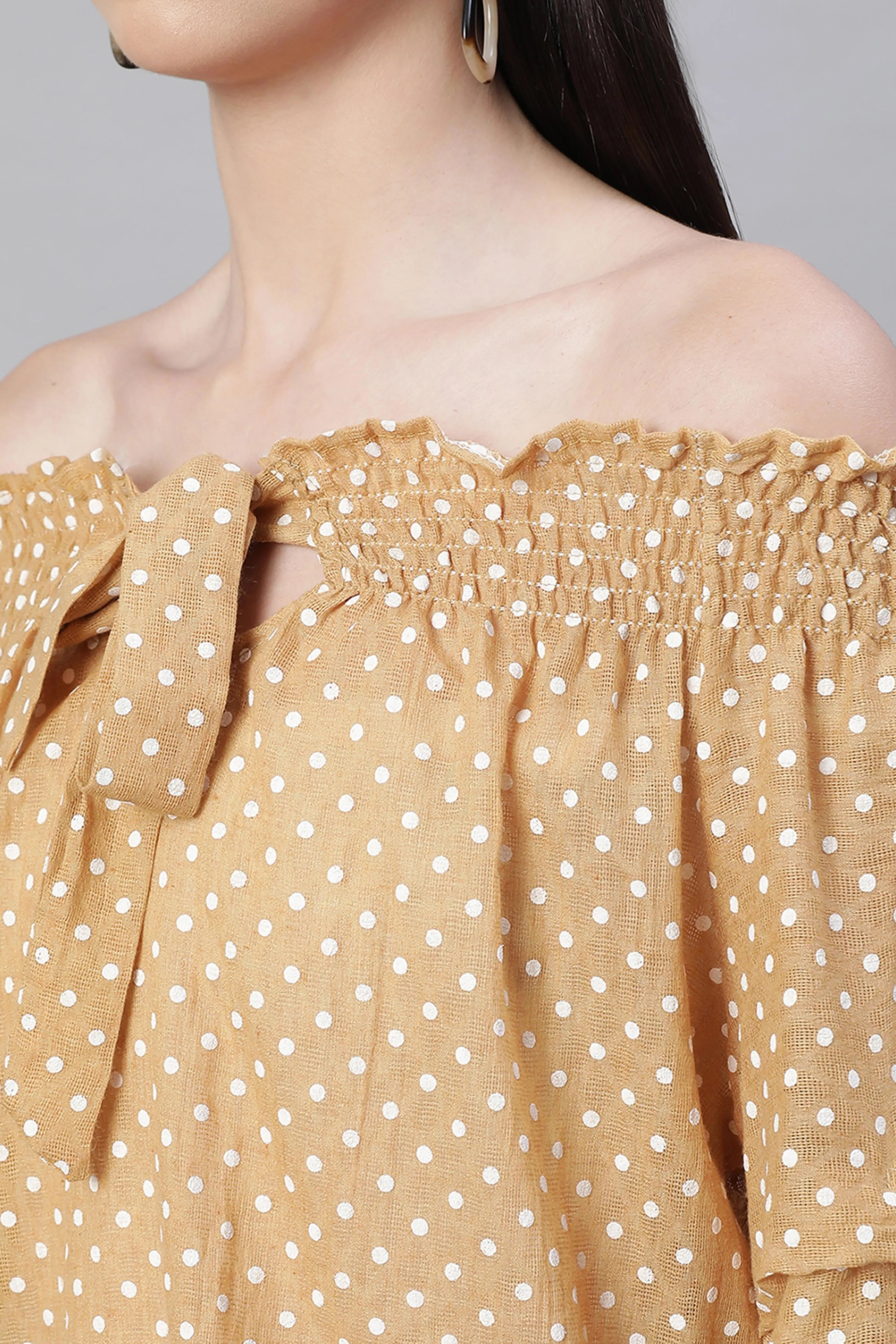 Off-Shoulder Printed Blouson Top