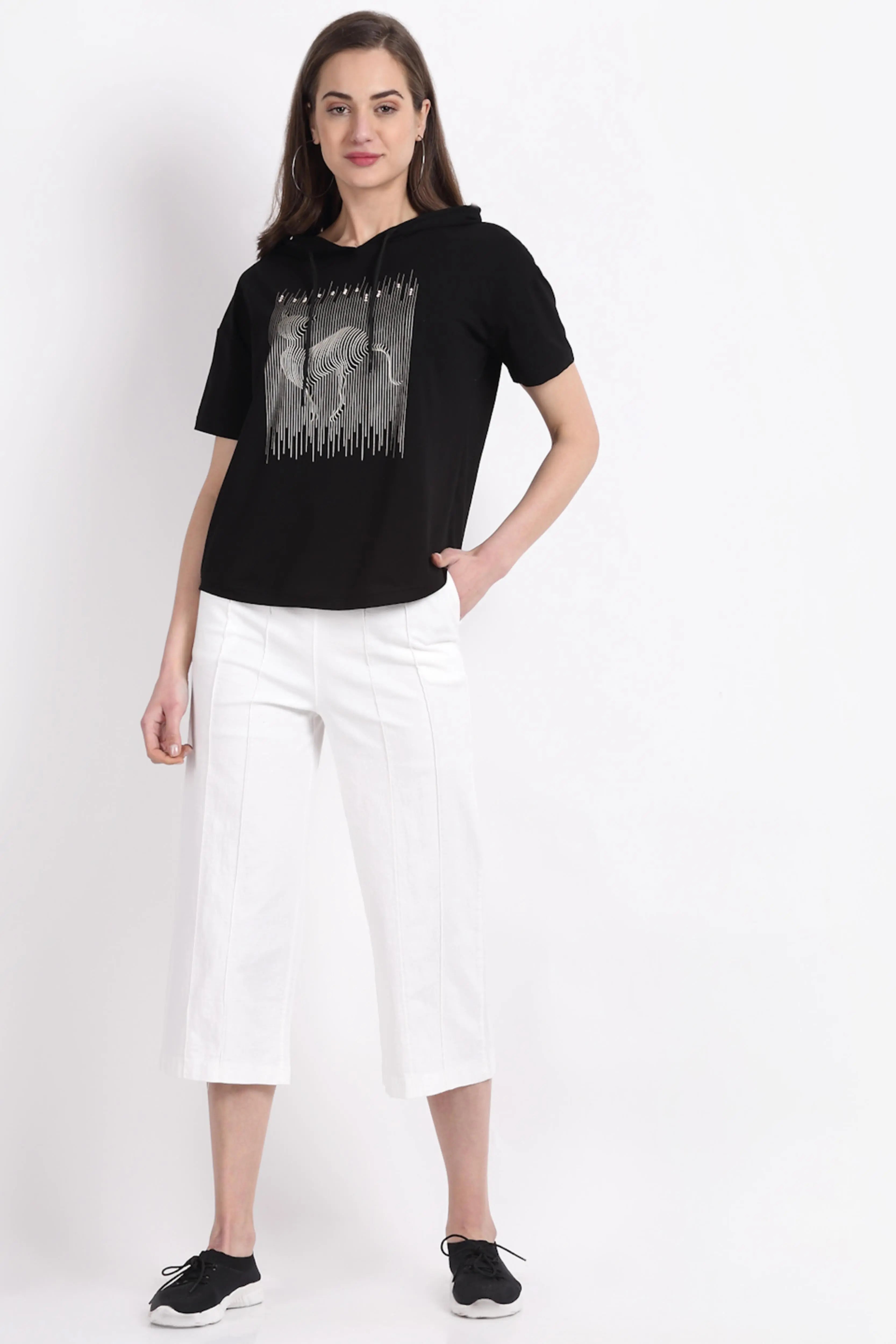 Black Printed Round Neck T-Shirt - Global Republic