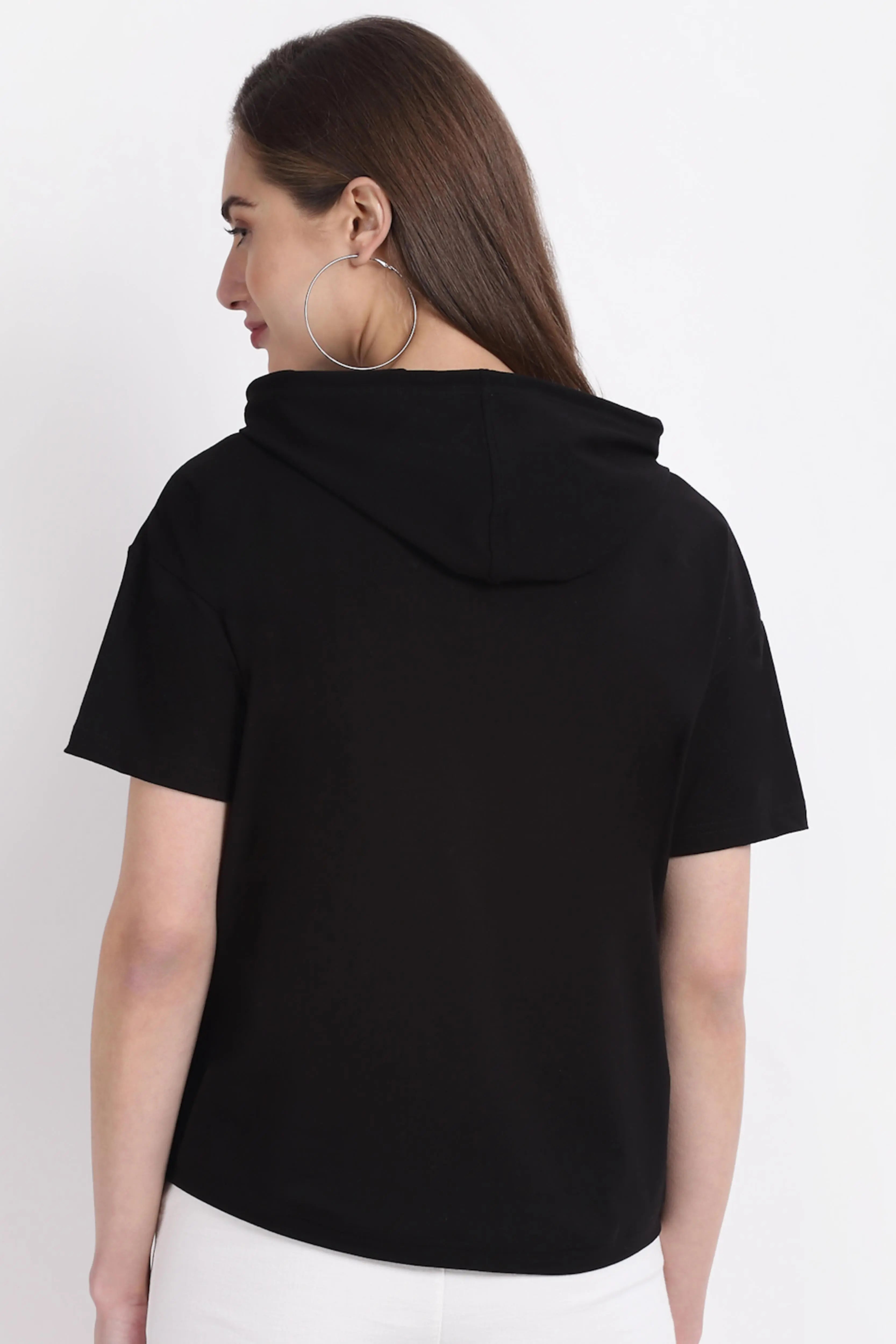 Black Printed Round Neck T-Shirt - Global Republic