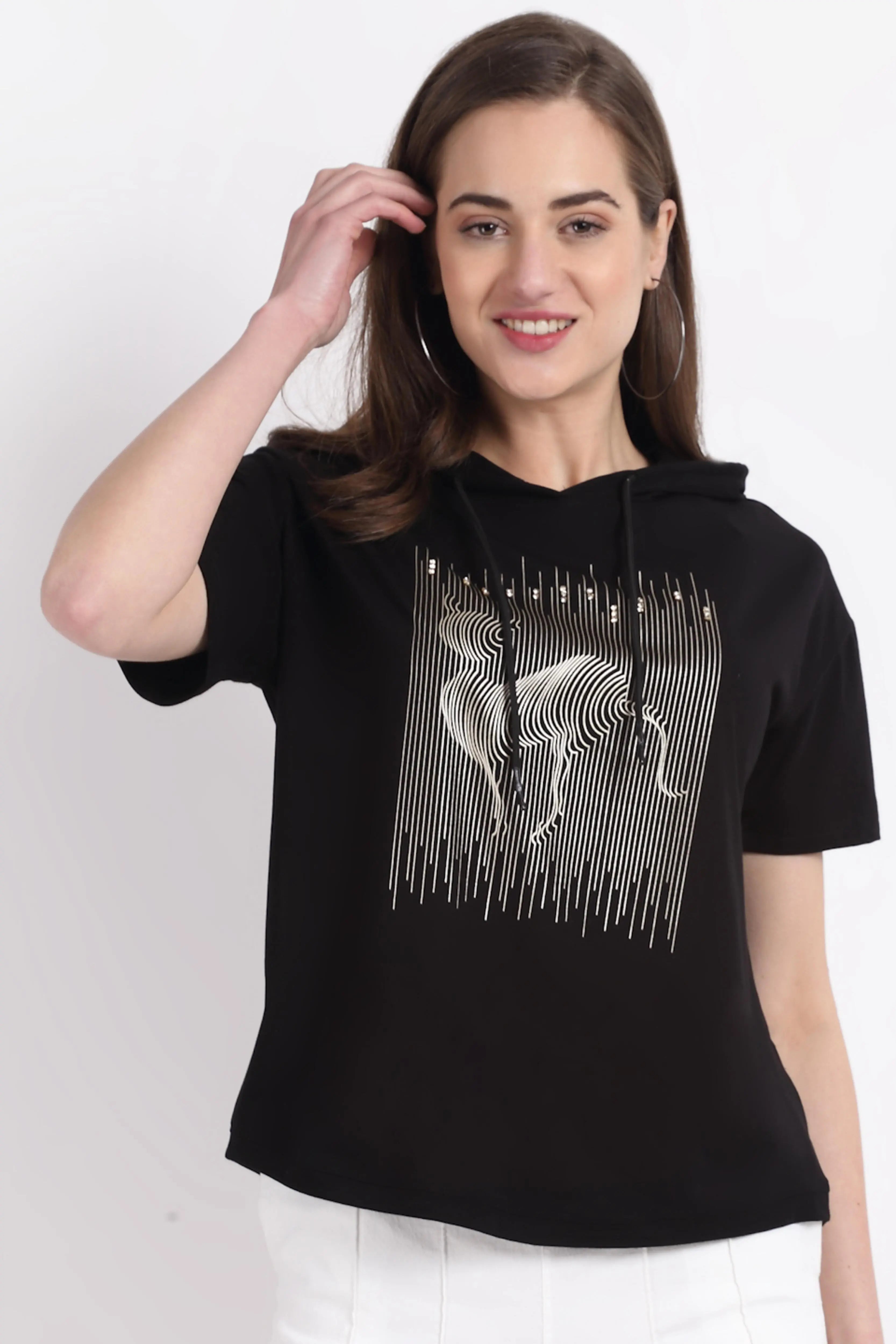 Black Printed Round Neck T-Shirt - Global Republic
