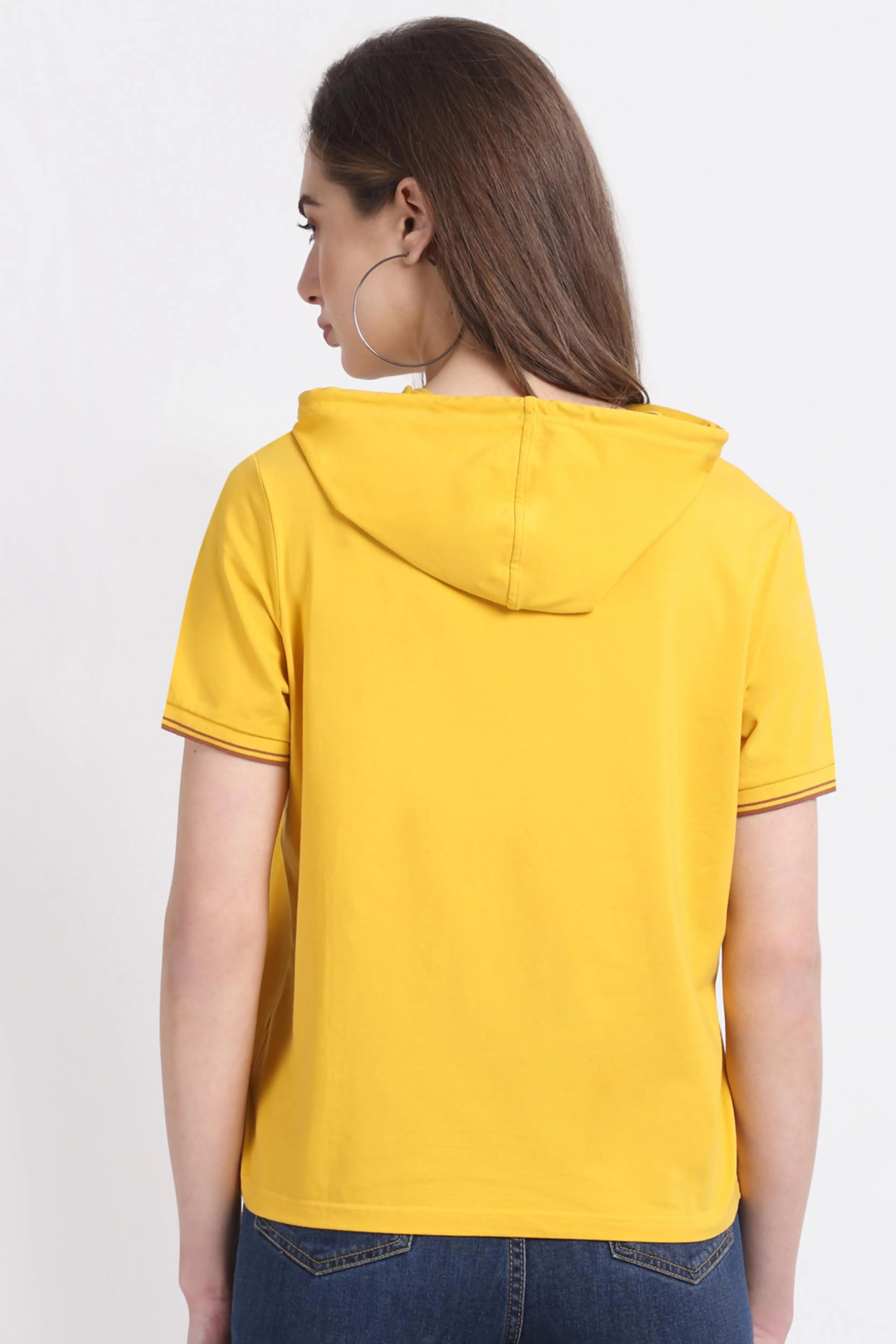 Women Regular-Fit Mustard Hooded Top - Global Republic
