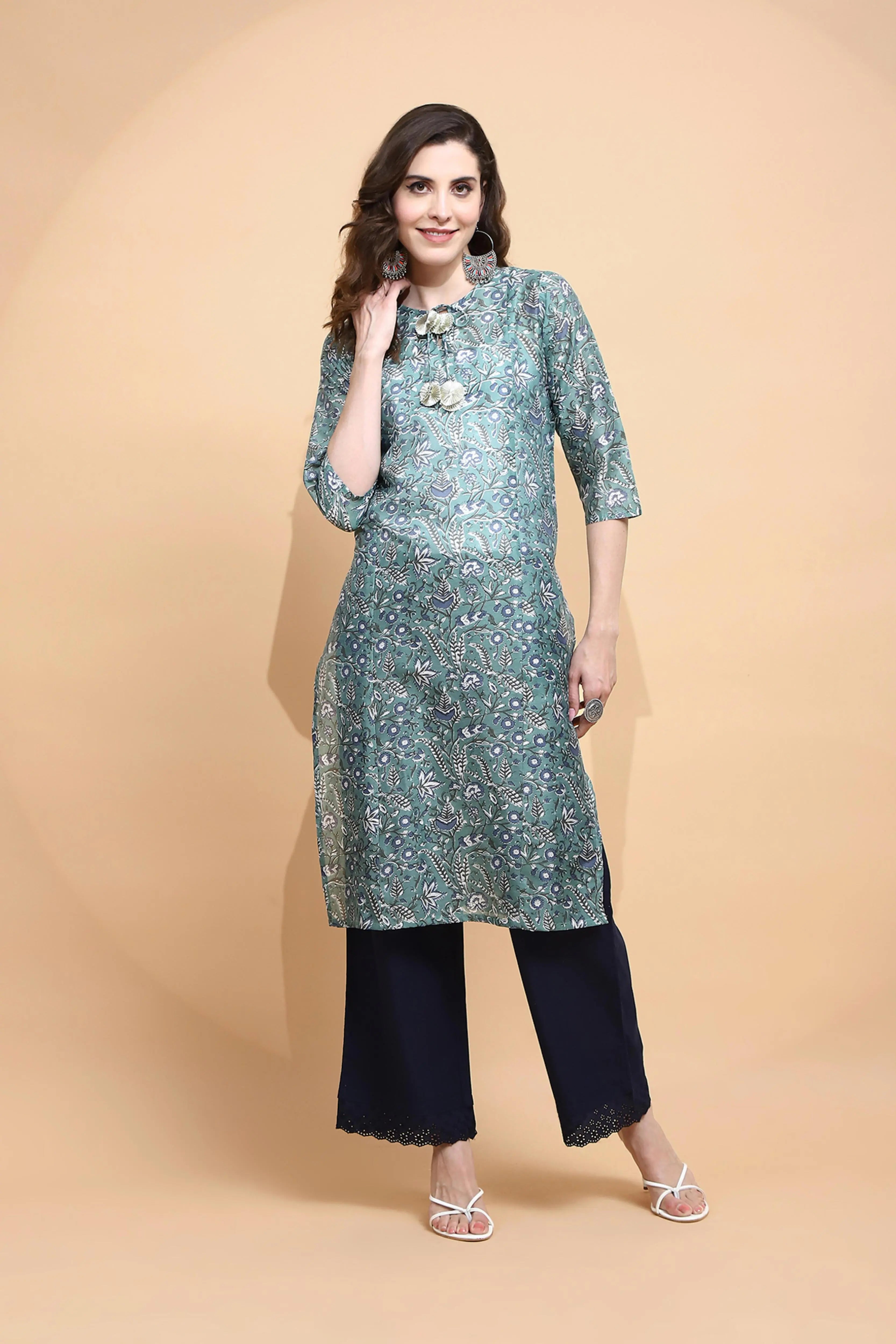 Green Printed Cotton Kurta - Global Republic