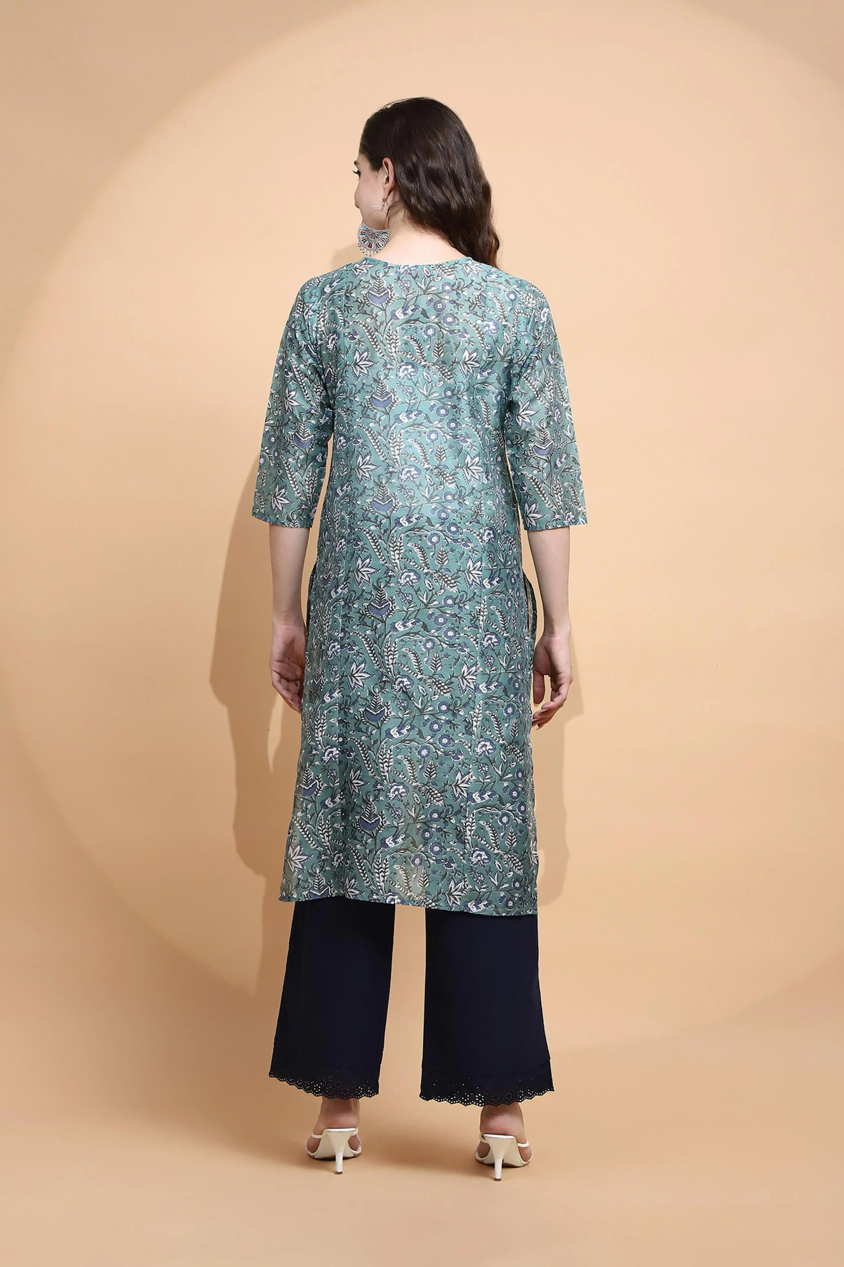 Green Printed Cotton Kurta - Global Republic