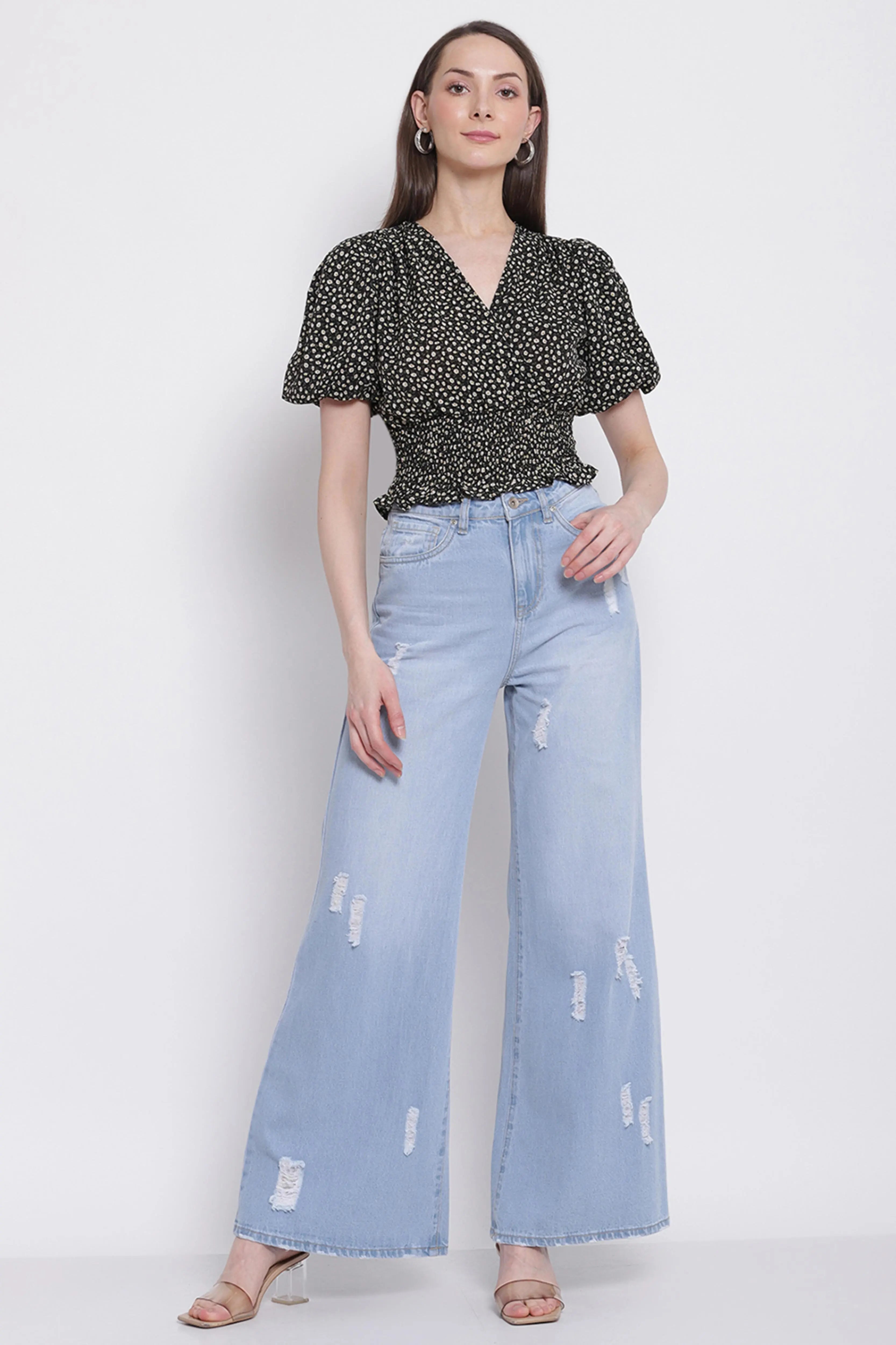 Women Black Colour Floral Print Crop Top